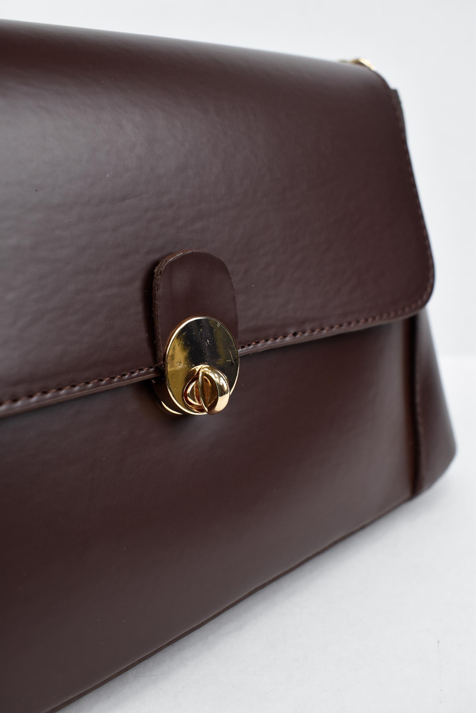 Kadın Deri Kilit Detaylı El ve Omuz Çantası - Acı Kahve