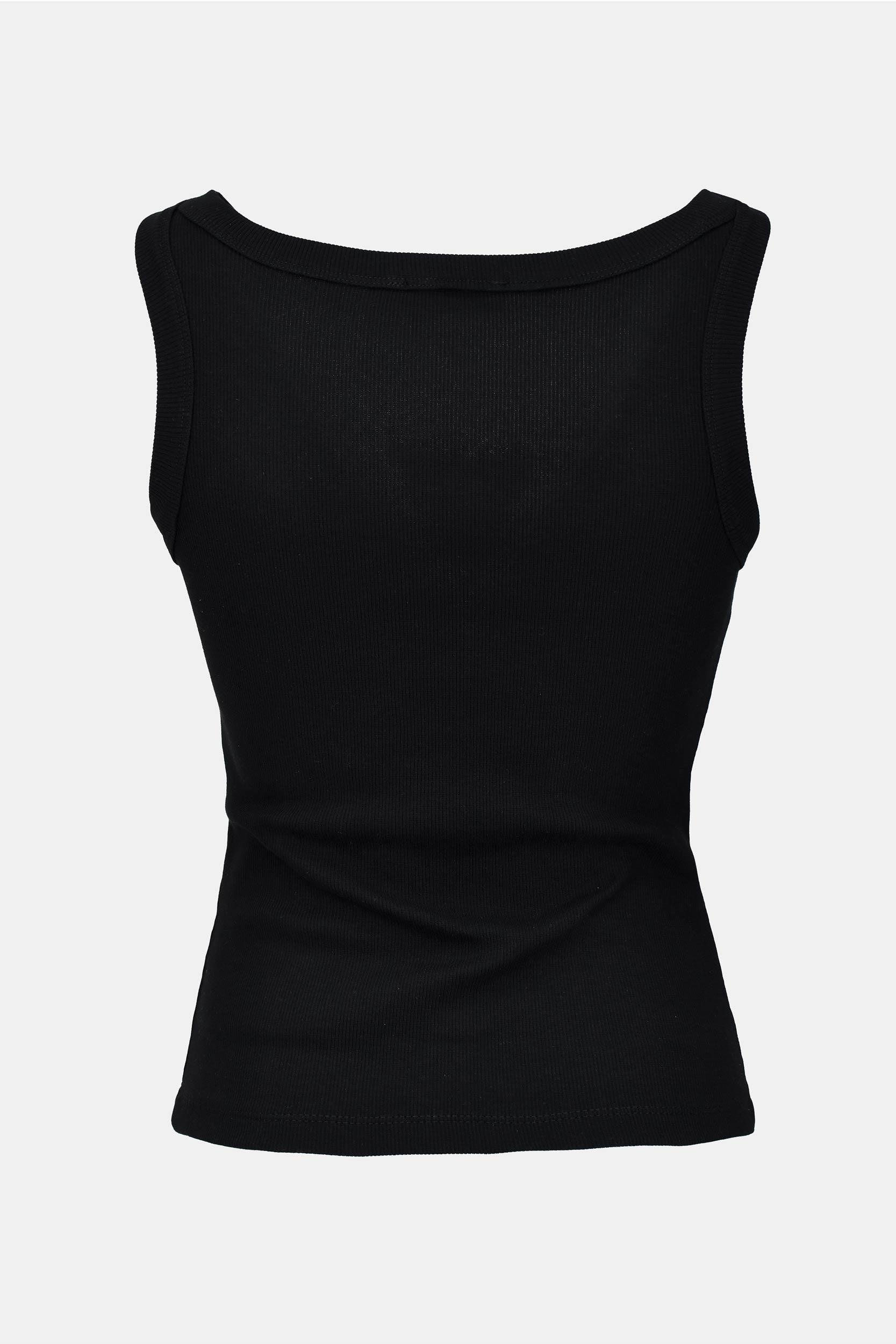 Kadın Geniş Askılı Fitilli Pamuklu Basic Atlet  - Siyah