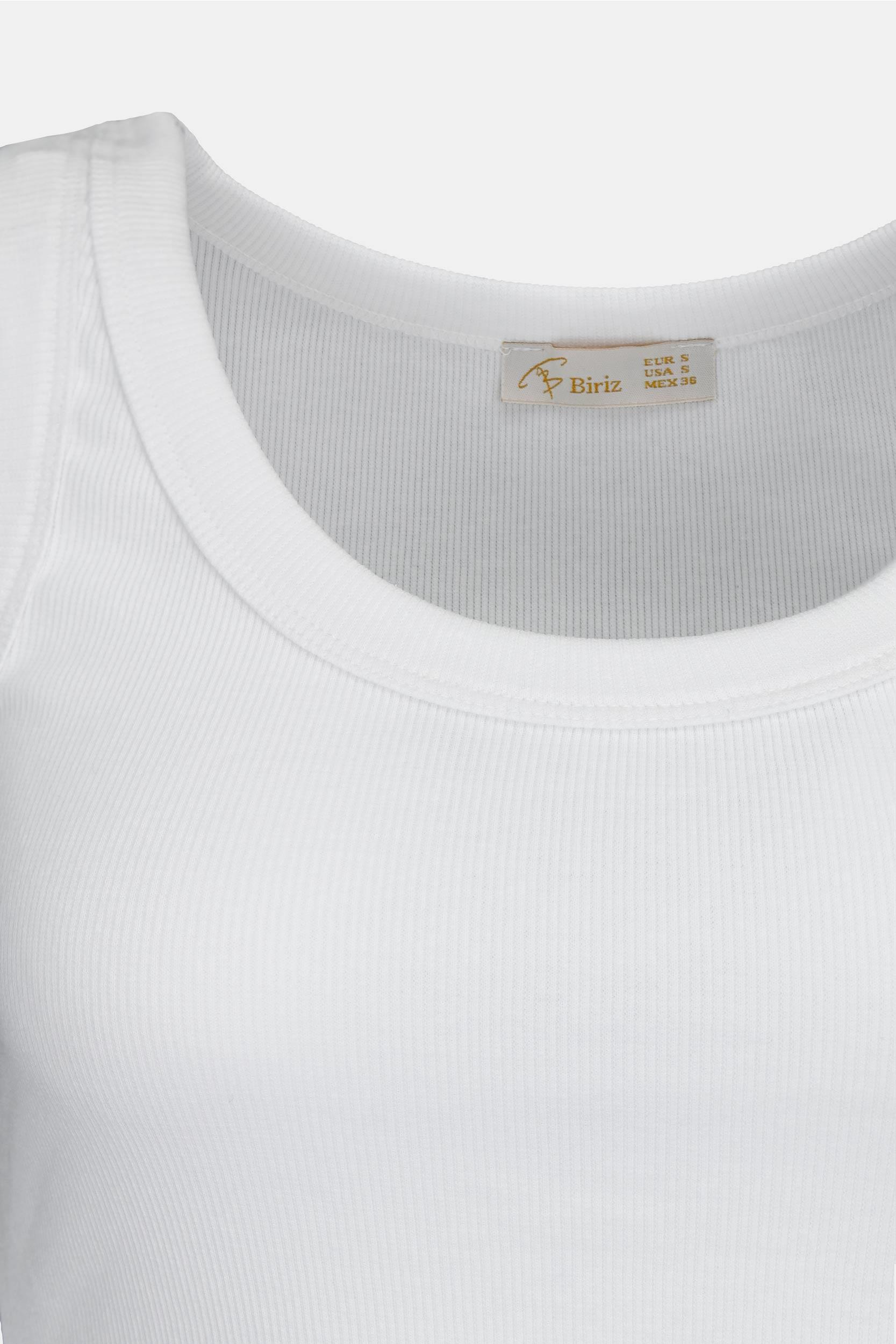 Kadın Geniş Askılı Fitilli Pamuklu Basic Atlet - Beyaz