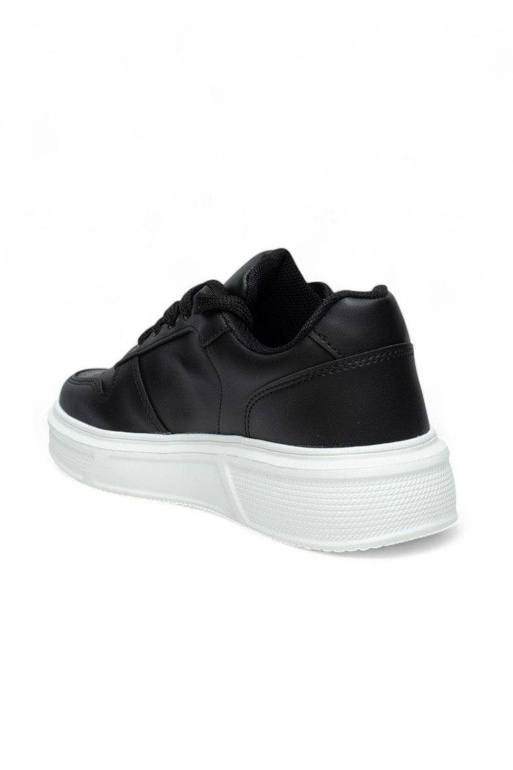 Kadın Kalın Beyaz Taban Deri Sneaker - Siyah