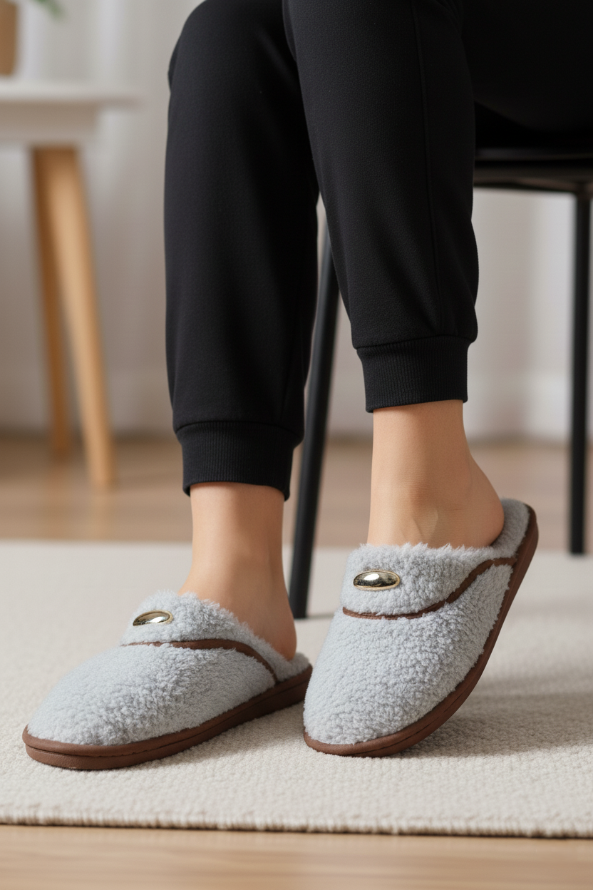 Kadın Kışlık Ev Terliği - Gri 