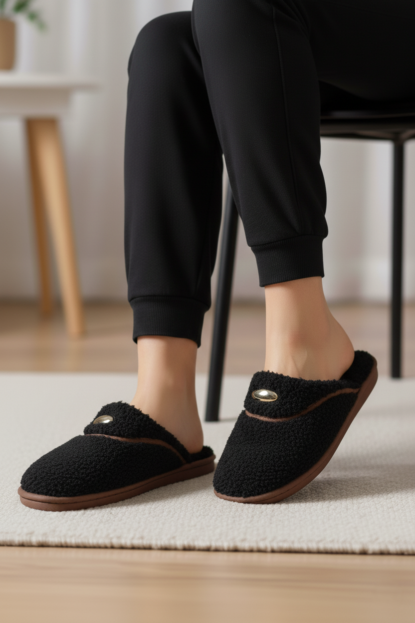 Kadın Kışlık Ev Terliği - Siyah