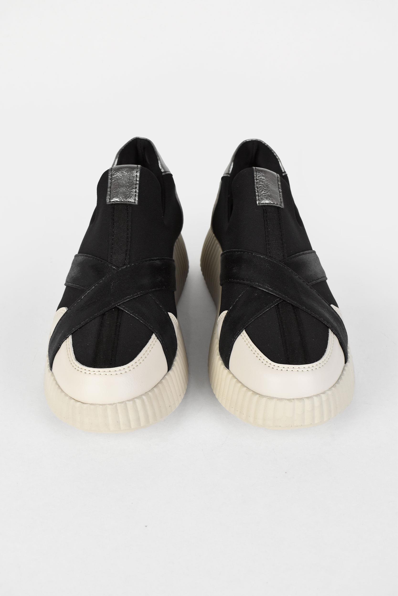 Kadın Simli Çapraz Bantlı Yüksek Taban Sneaker Ayakkabı - Bej