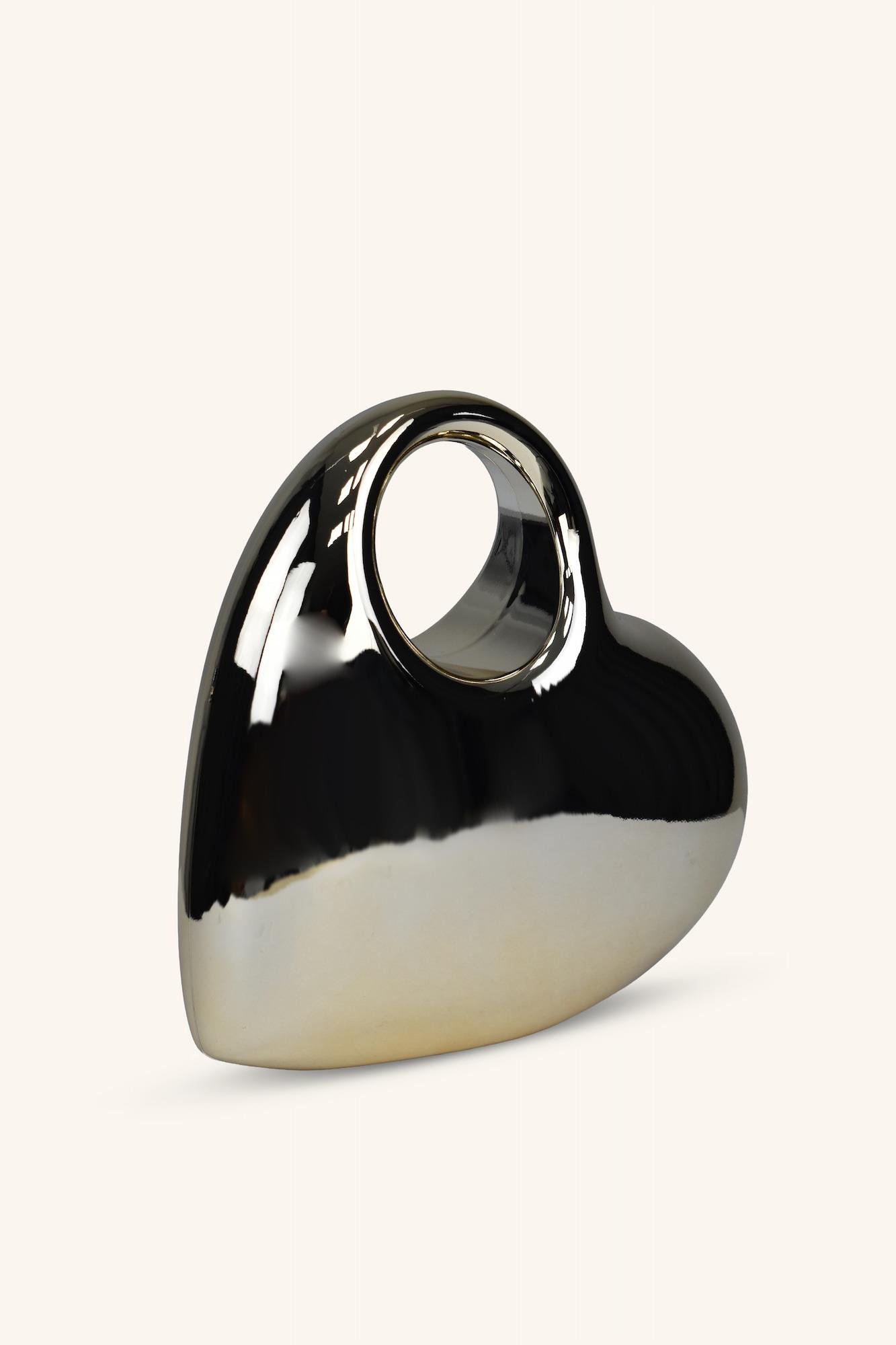 Kalp Model Parlak Abiye Çanta - Gold