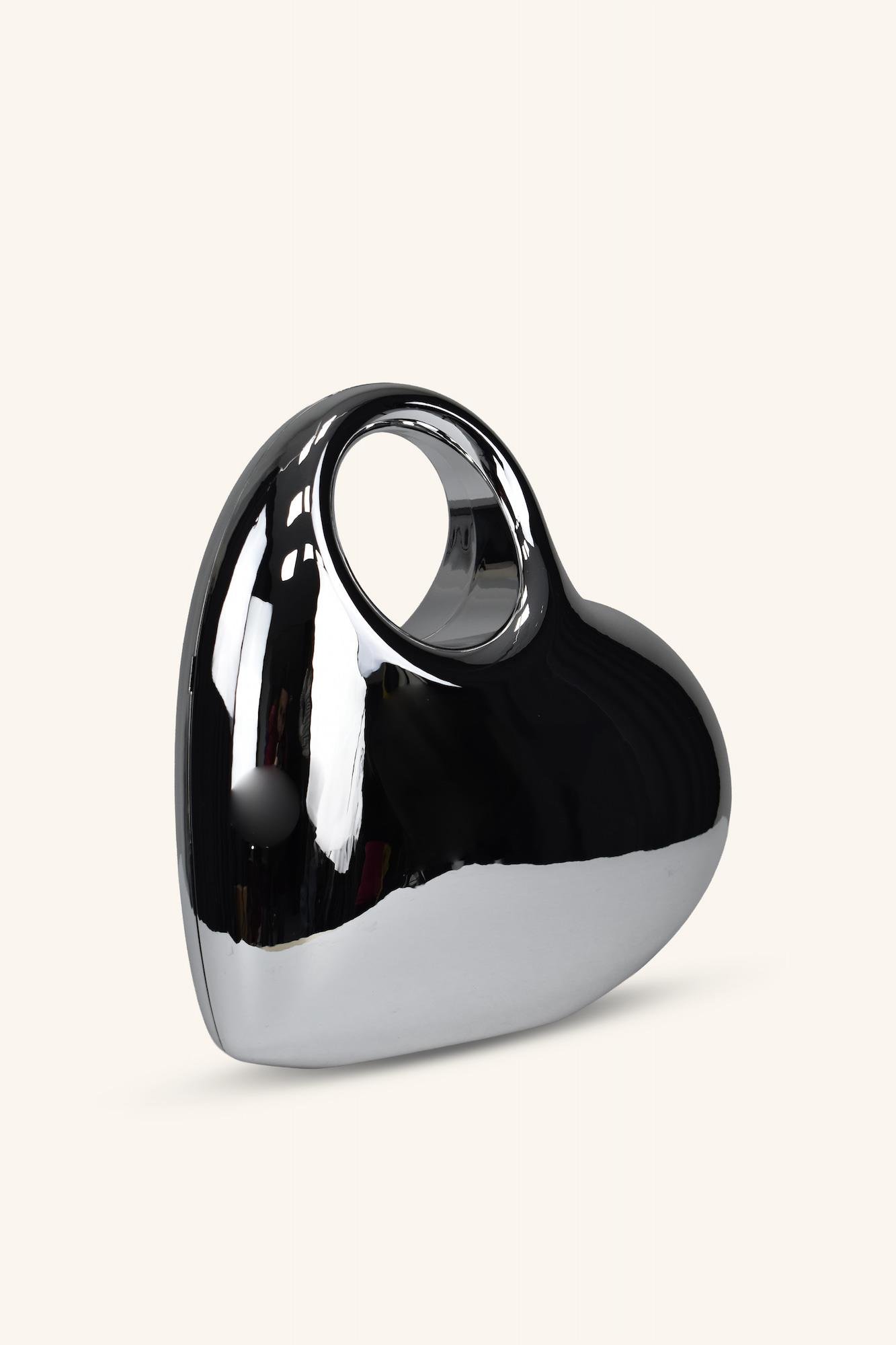 Kalp Model Parlak Abiye Çanta - Gümüş