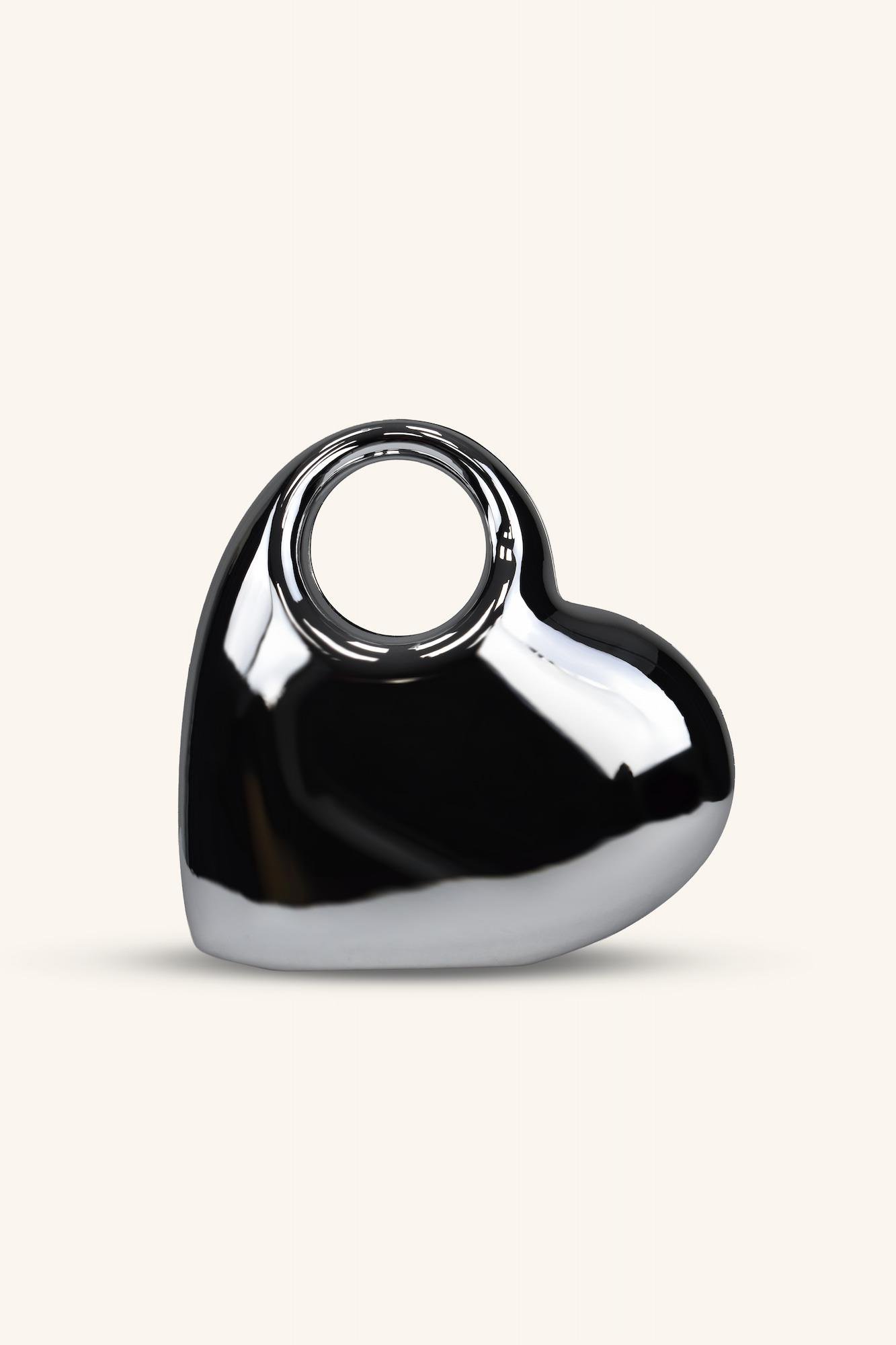 Kalp Model Parlak Abiye Çanta - Gümüş