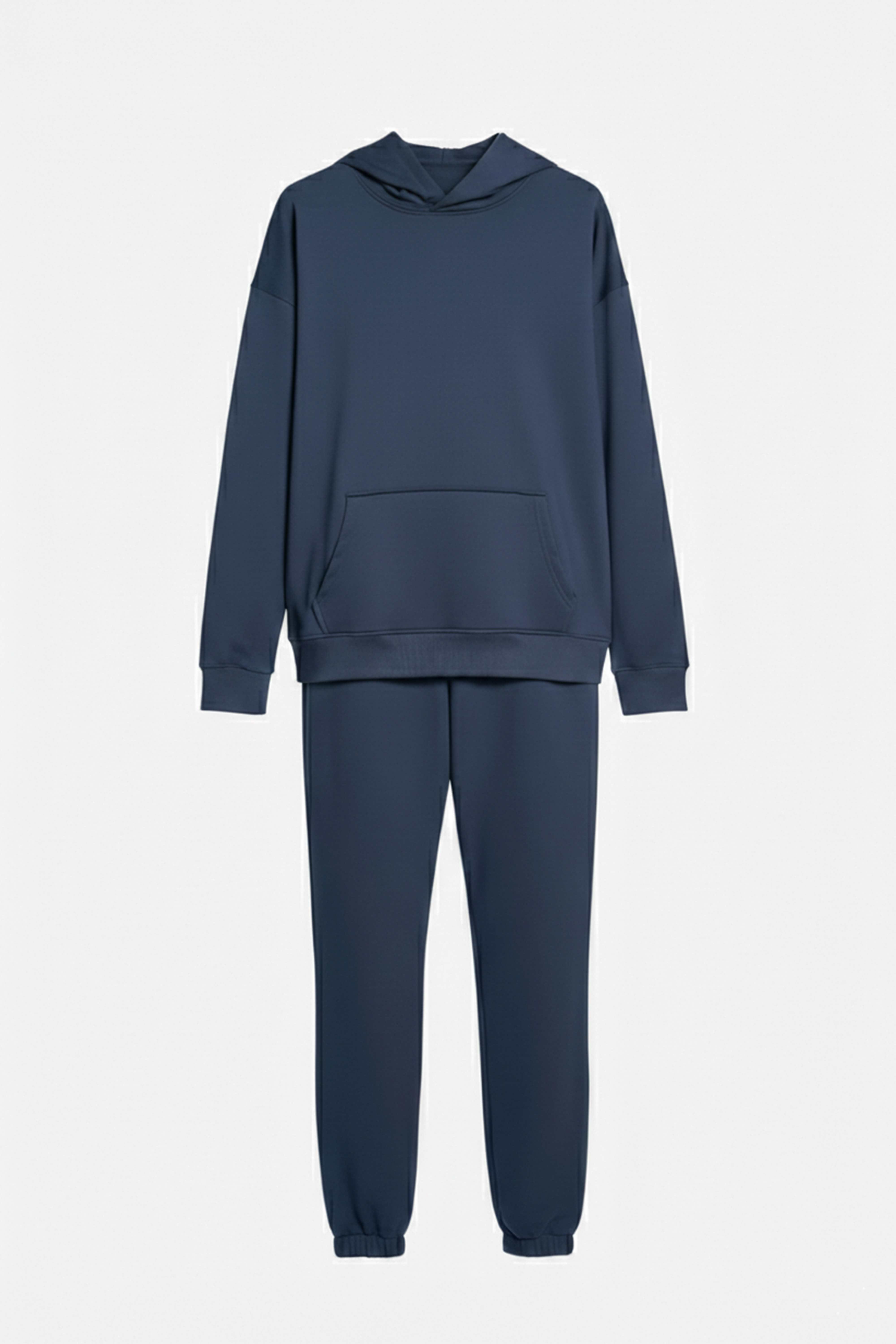Kapüşonlu Cep Detaylı İki İplik Eşofman Takımı – Lacivert