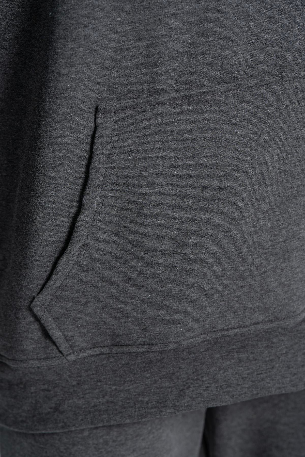 Kapüşonlu Cep Detaylı İki İplik Eşofman Takımı – Antrasit