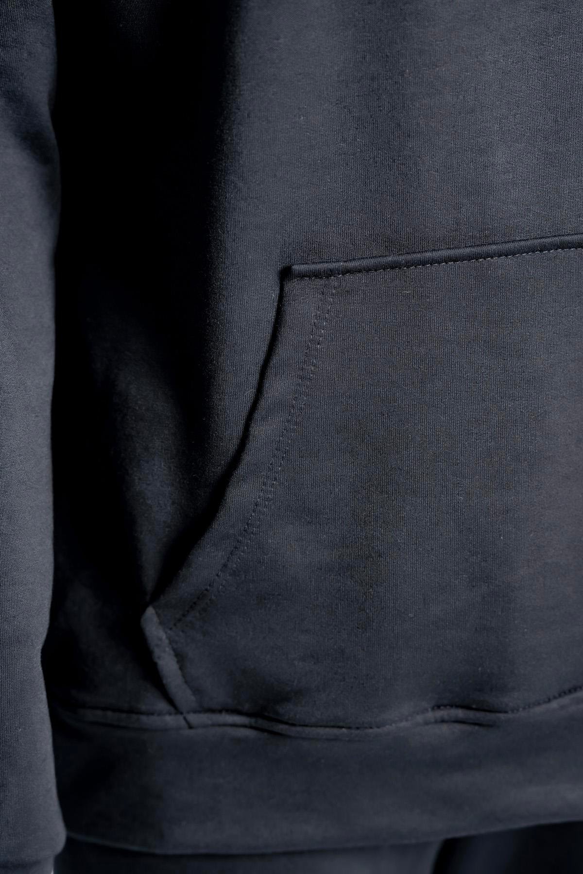 Kapüşonlu Cep Detaylı İki İplik Eşofman Takımı – Siyah