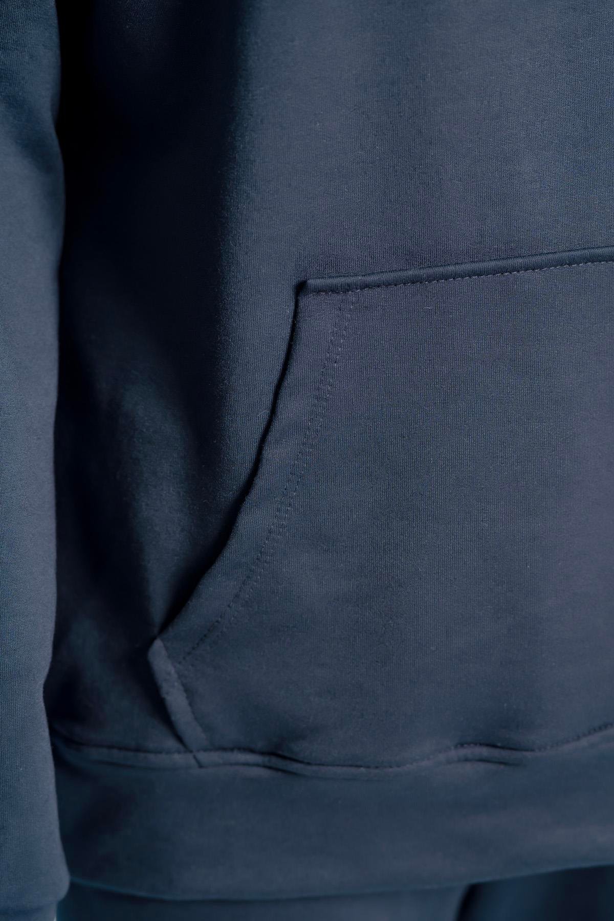 Kapüşonlu Cep Detaylı İki İplik Eşofman Takımı – Lacivert