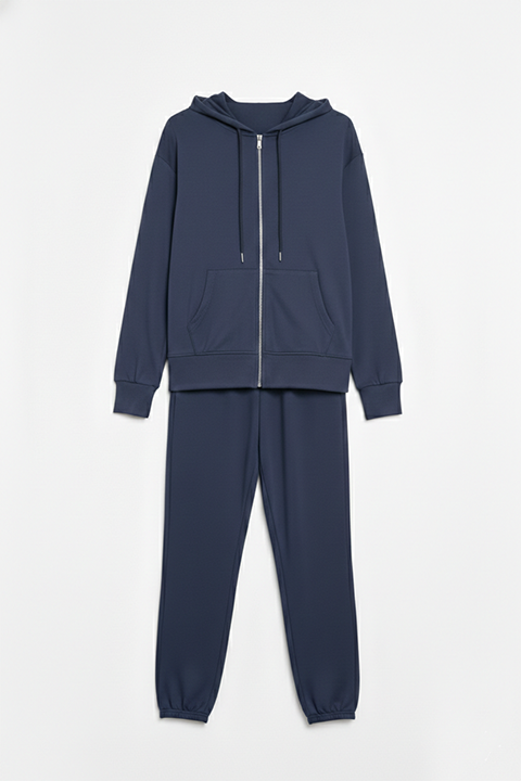 Kapüşonlu Fermuarlı Modal Kumaş Eşofman Takımı –İndigo