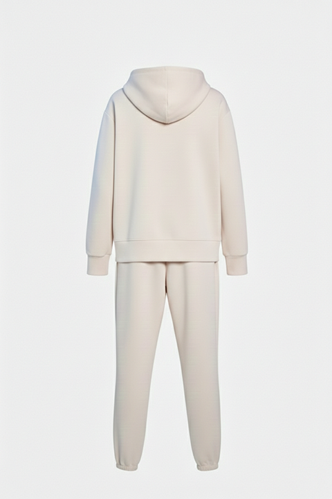 Kapüşonlu Fermuarlı Modal Kumaş Eşofman Takımı –Krem
