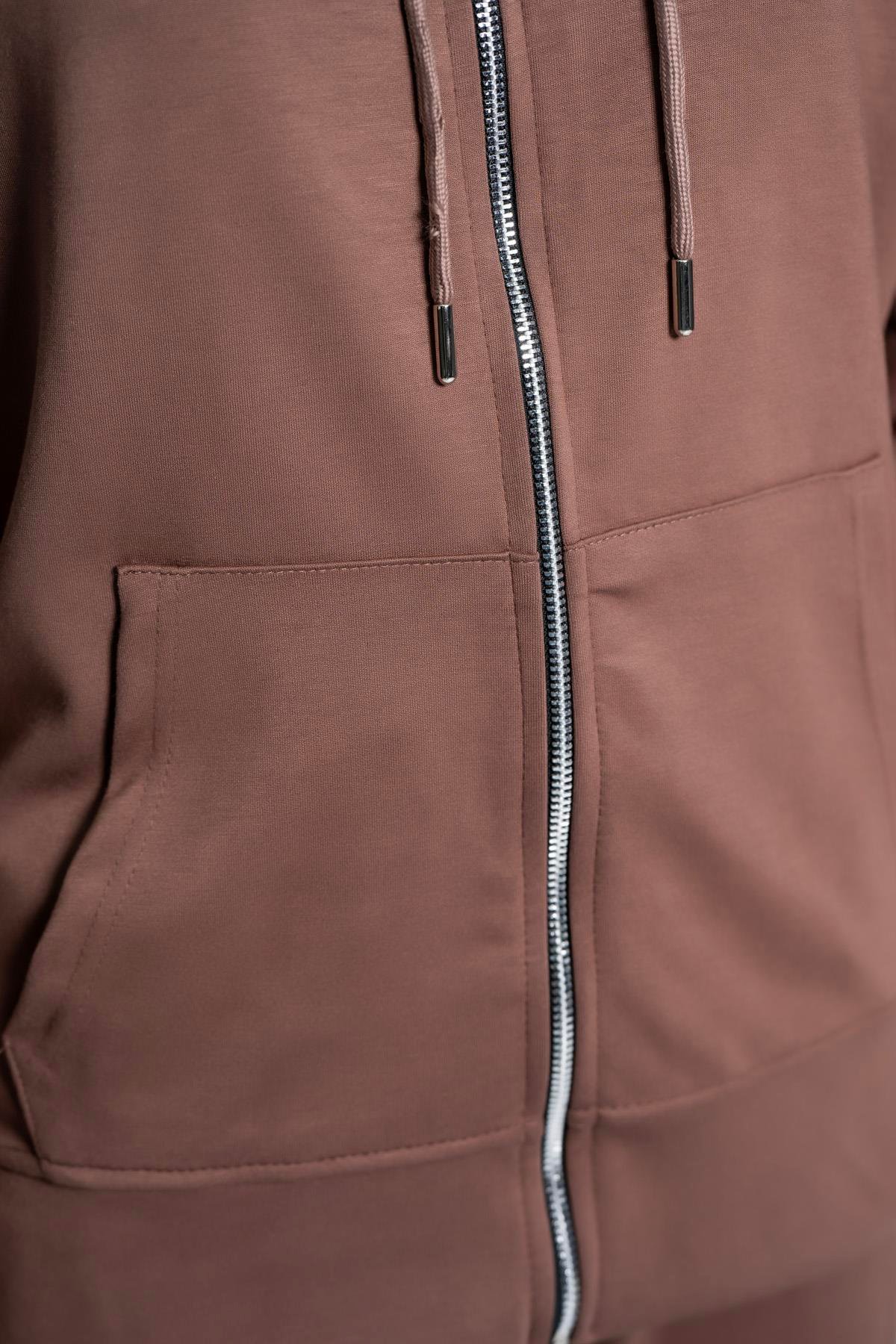 Kapüşonlu Fermuarlı Modal Kumaş Eşofman Takımı –Kahve