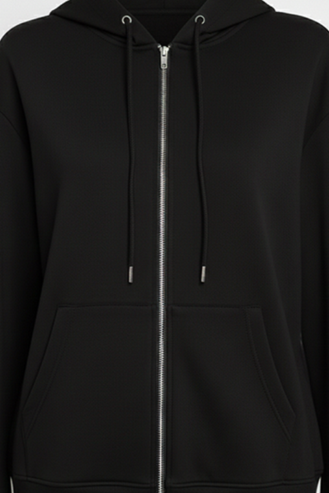 Kapüşonlu Fermuarlı Modal Kumaş Eşofman Takımı –Siyah