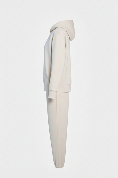Kapüşonlu Fermuarlı Modal Kumaş Eşofman Takımı –Krem