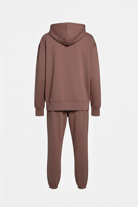 Kapüşonlu Fermuarlı Modal Kumaş Eşofman Takımı –Kahve