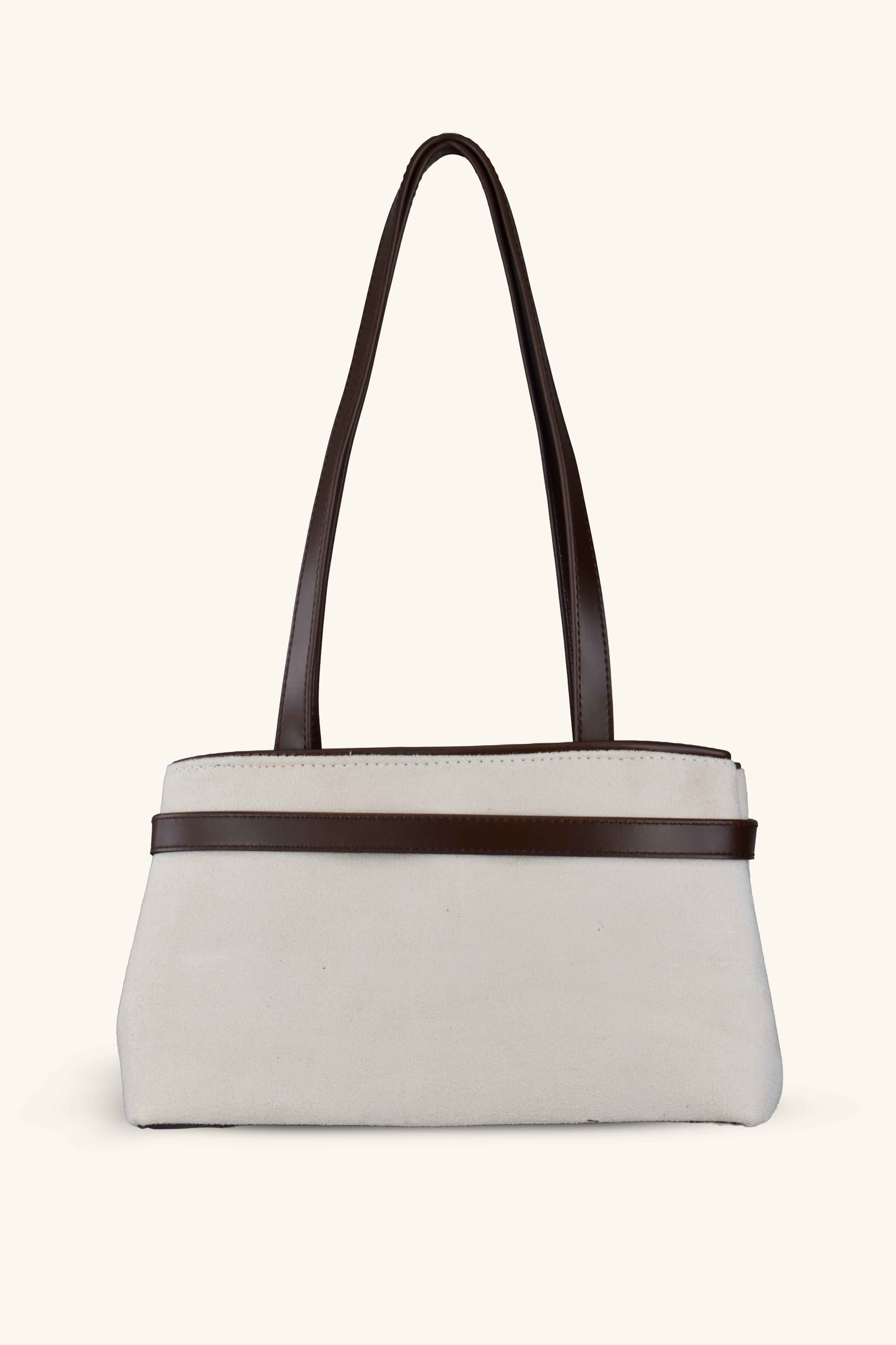 Kemer Detaylı Süet El ve Omuz Çantası - Krem