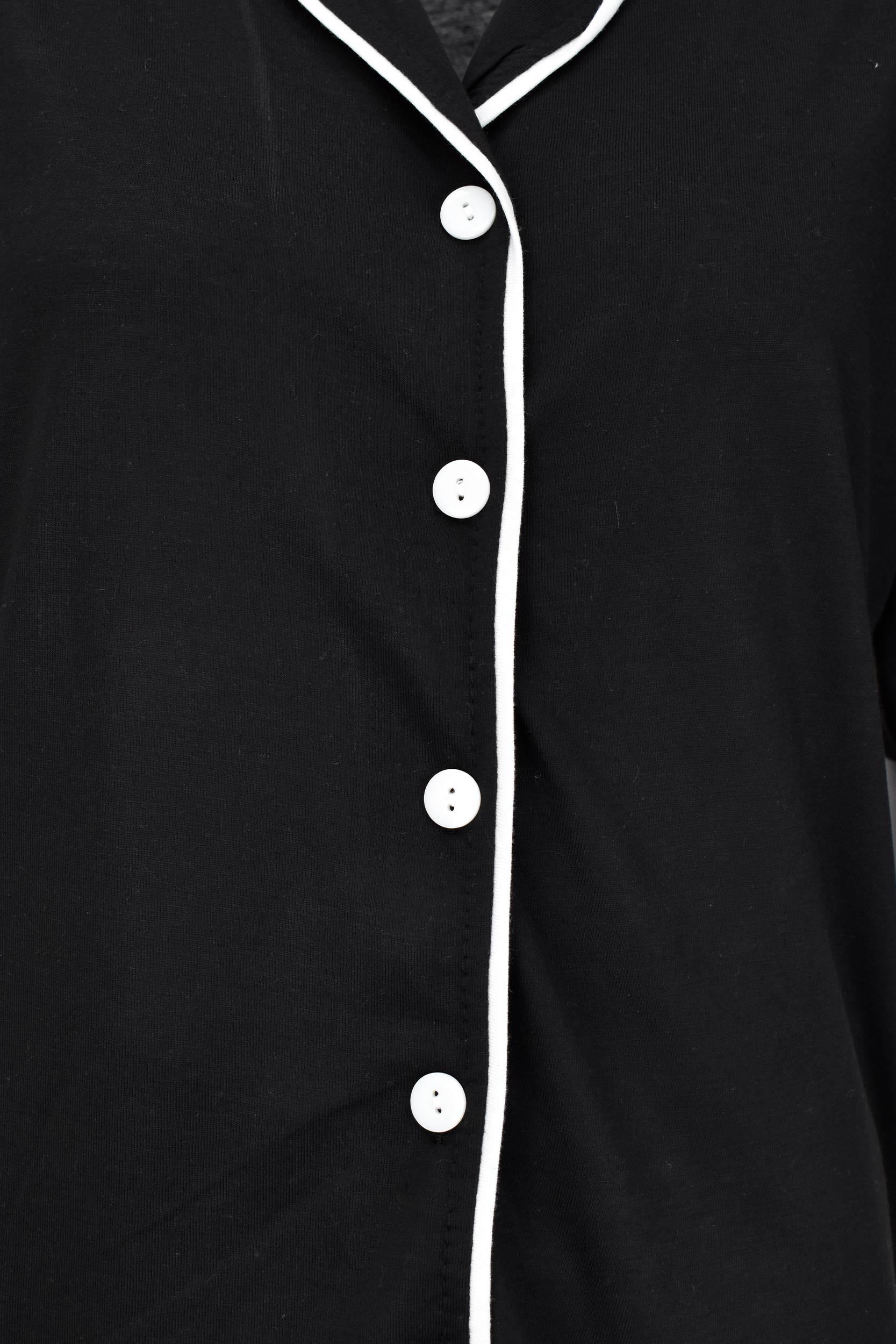 Kısa Kollu Düğmeli Biyeli Pijama Takımı -Siyah