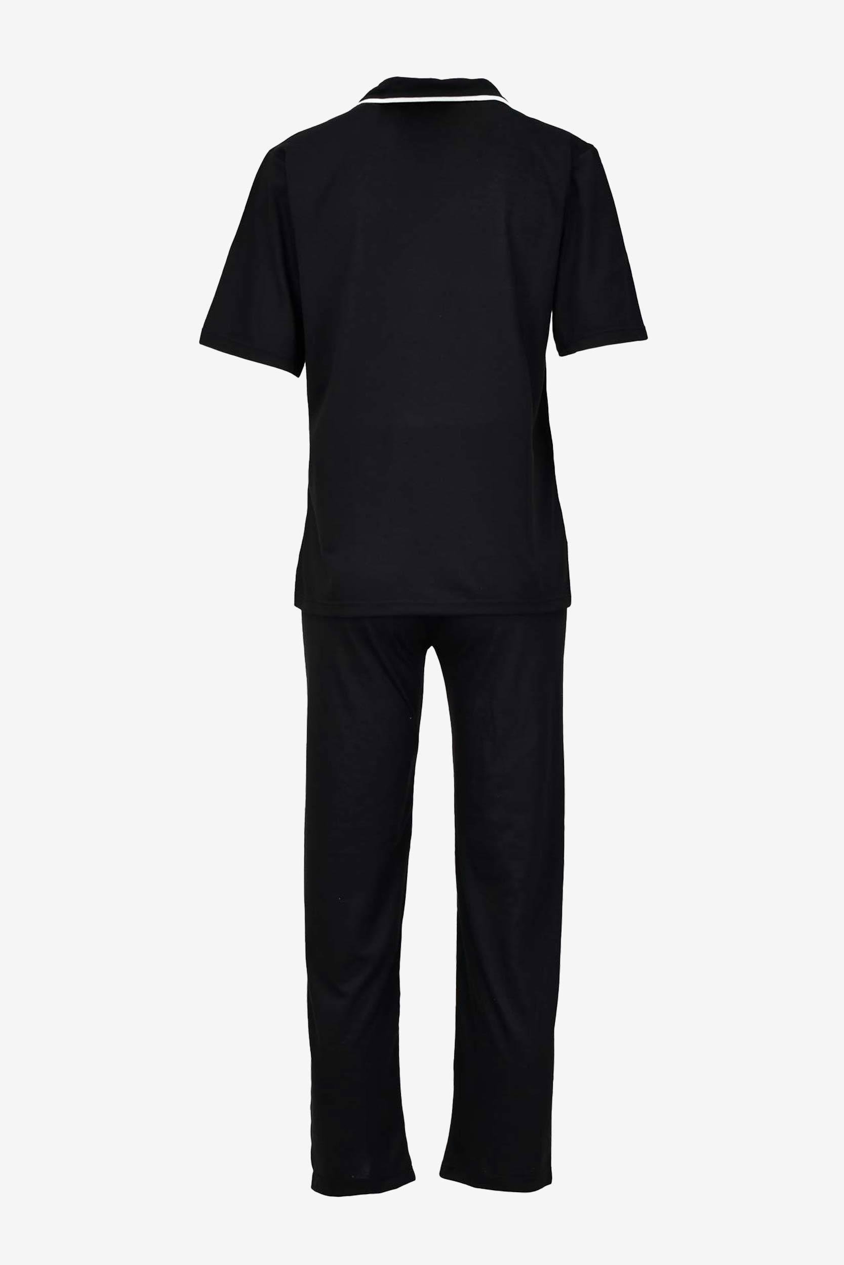Kısa Kollu Düğmeli Biyeli Pijama Takımı -Siyah