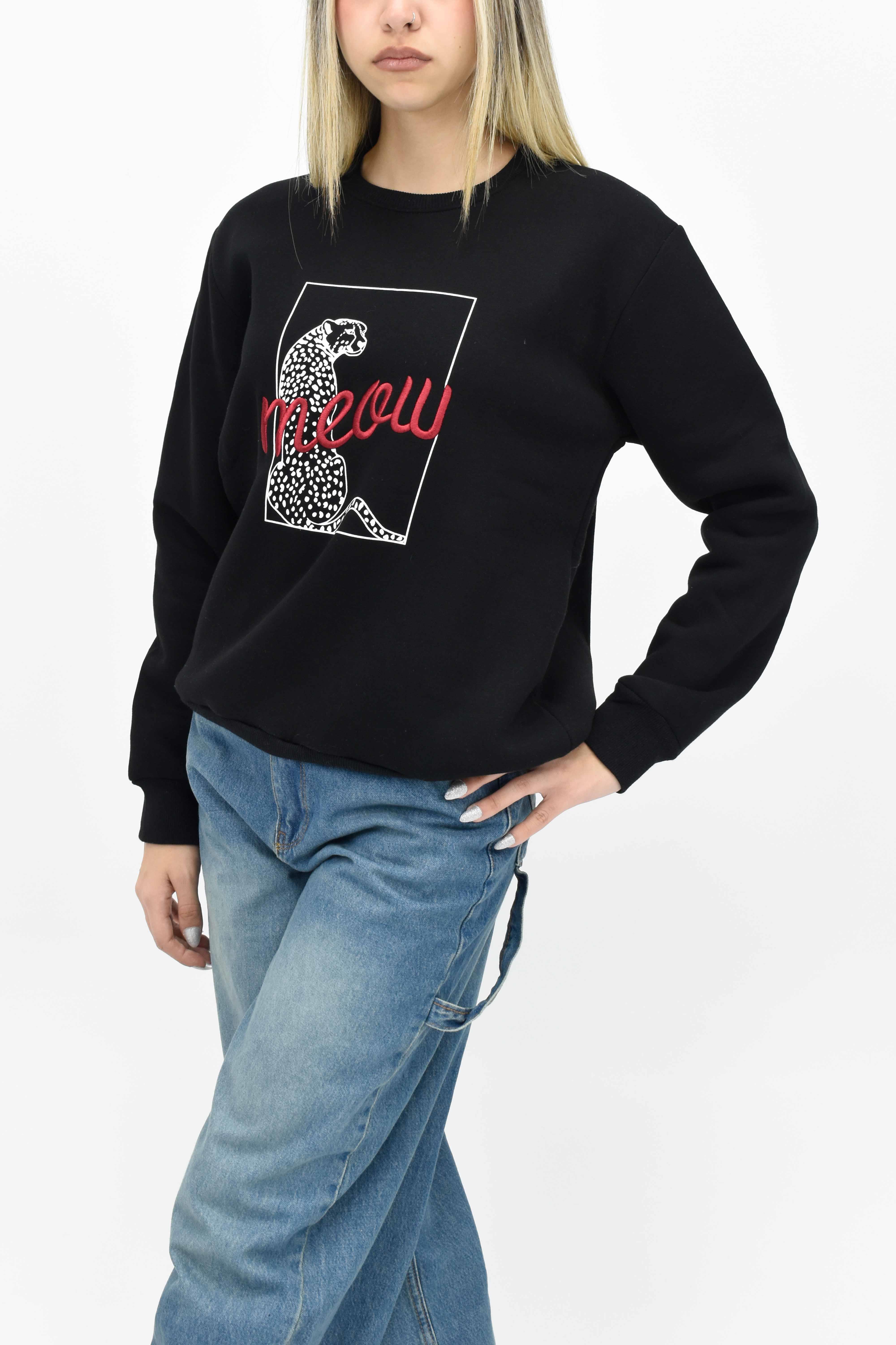 Leopar Baskılı Sweatshirt - Siyah