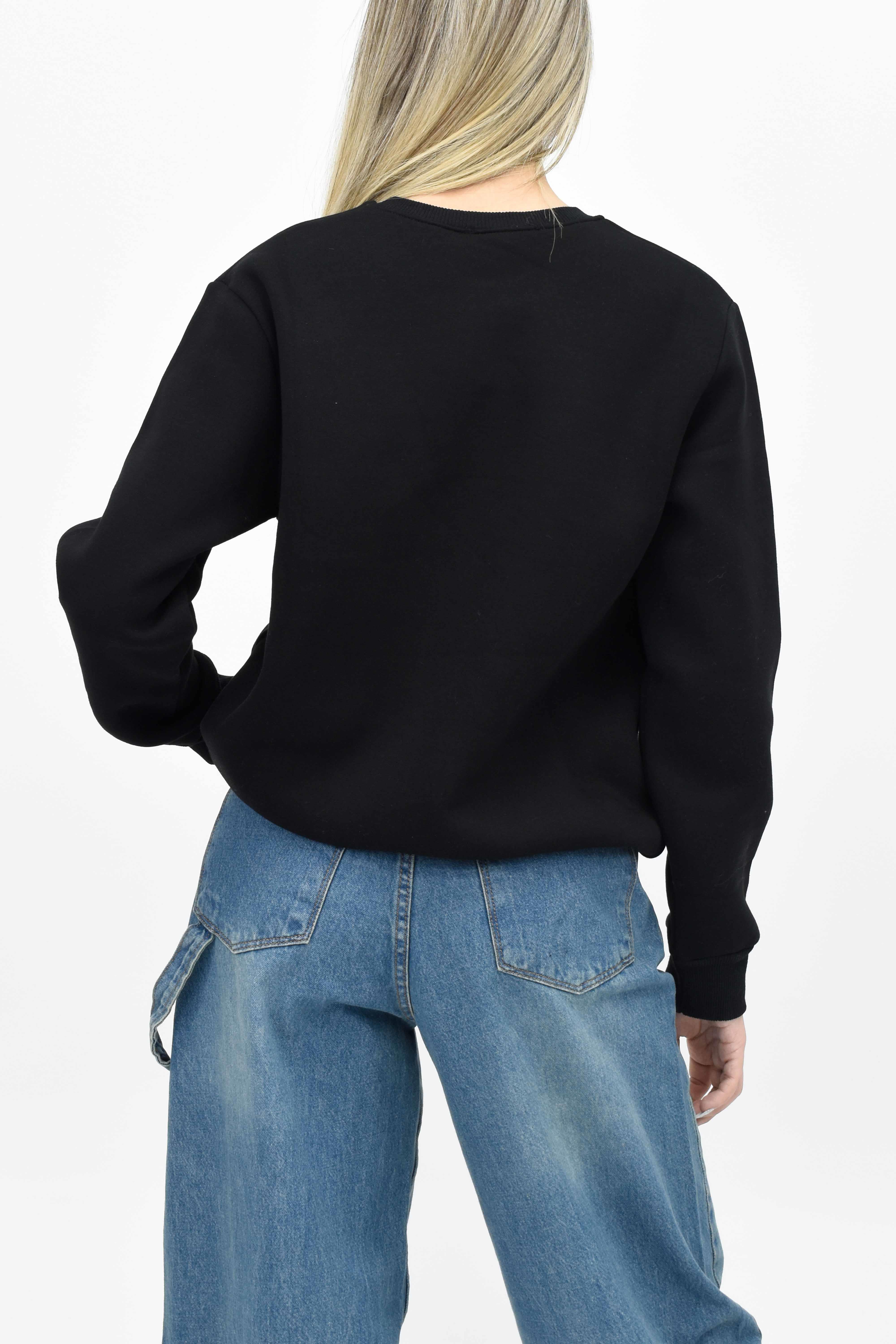 Leopar Baskılı Sweatshirt - Siyah