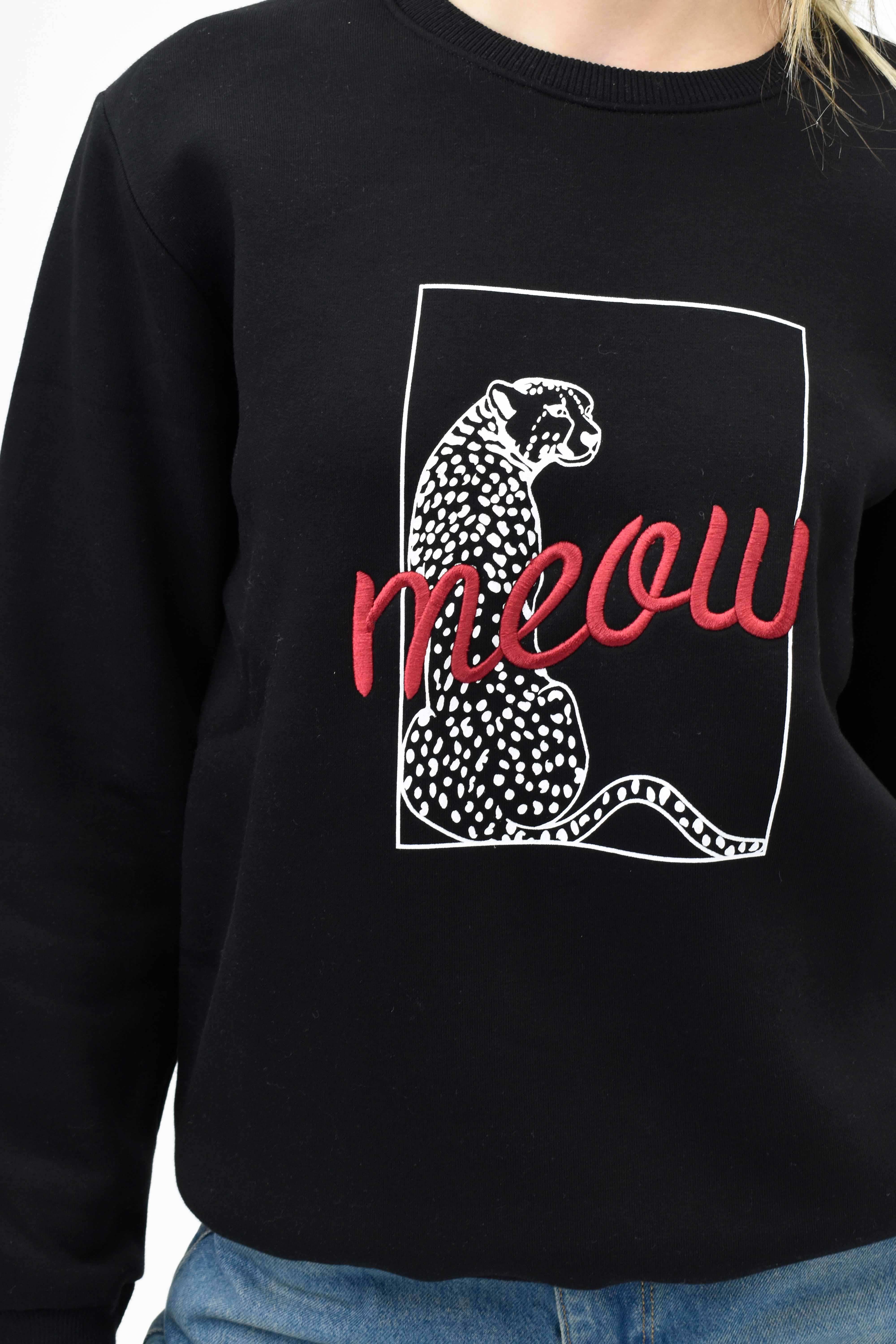 Leopar Baskılı Sweatshirt - Siyah