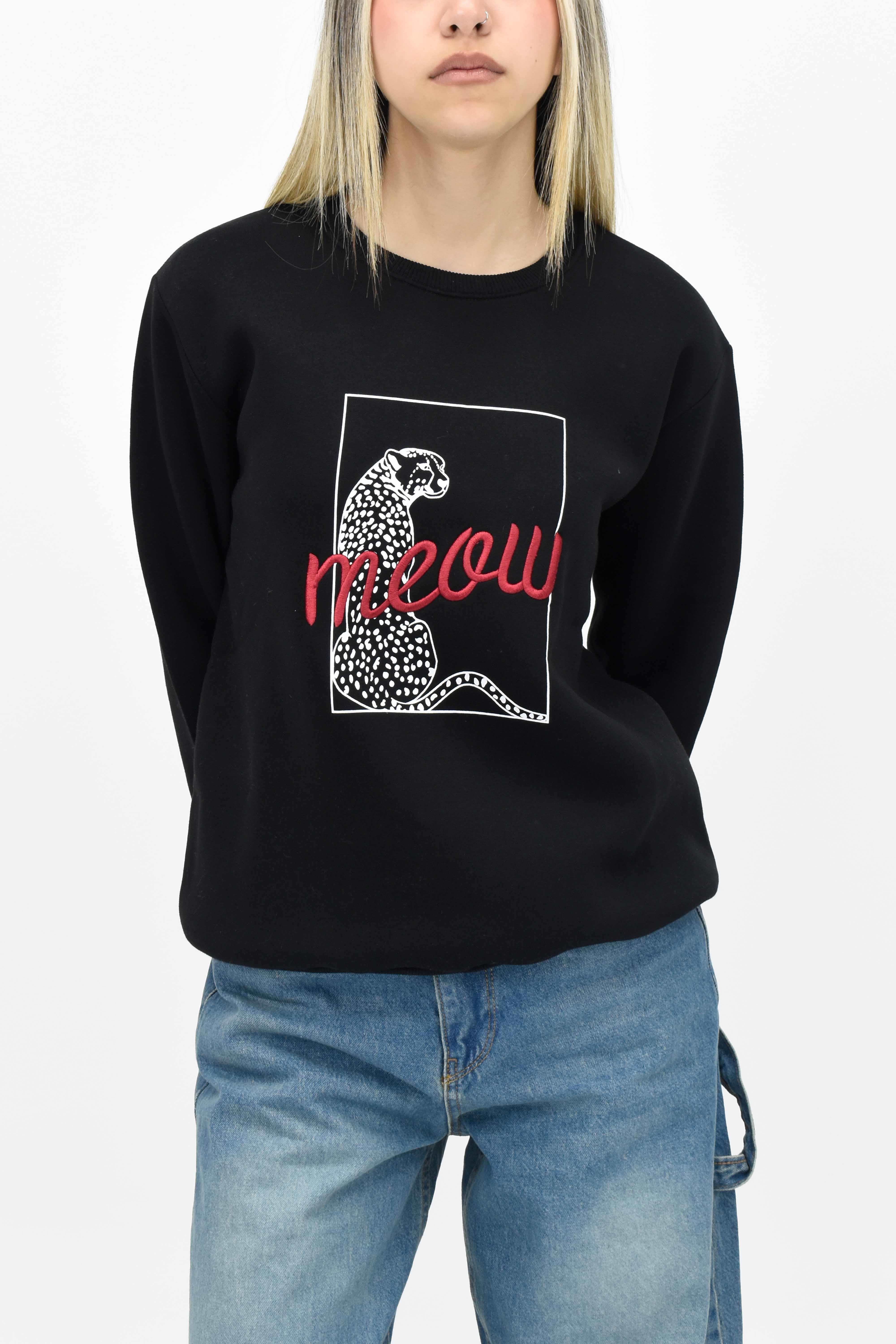 Leopar Baskılı Sweatshirt - Siyah