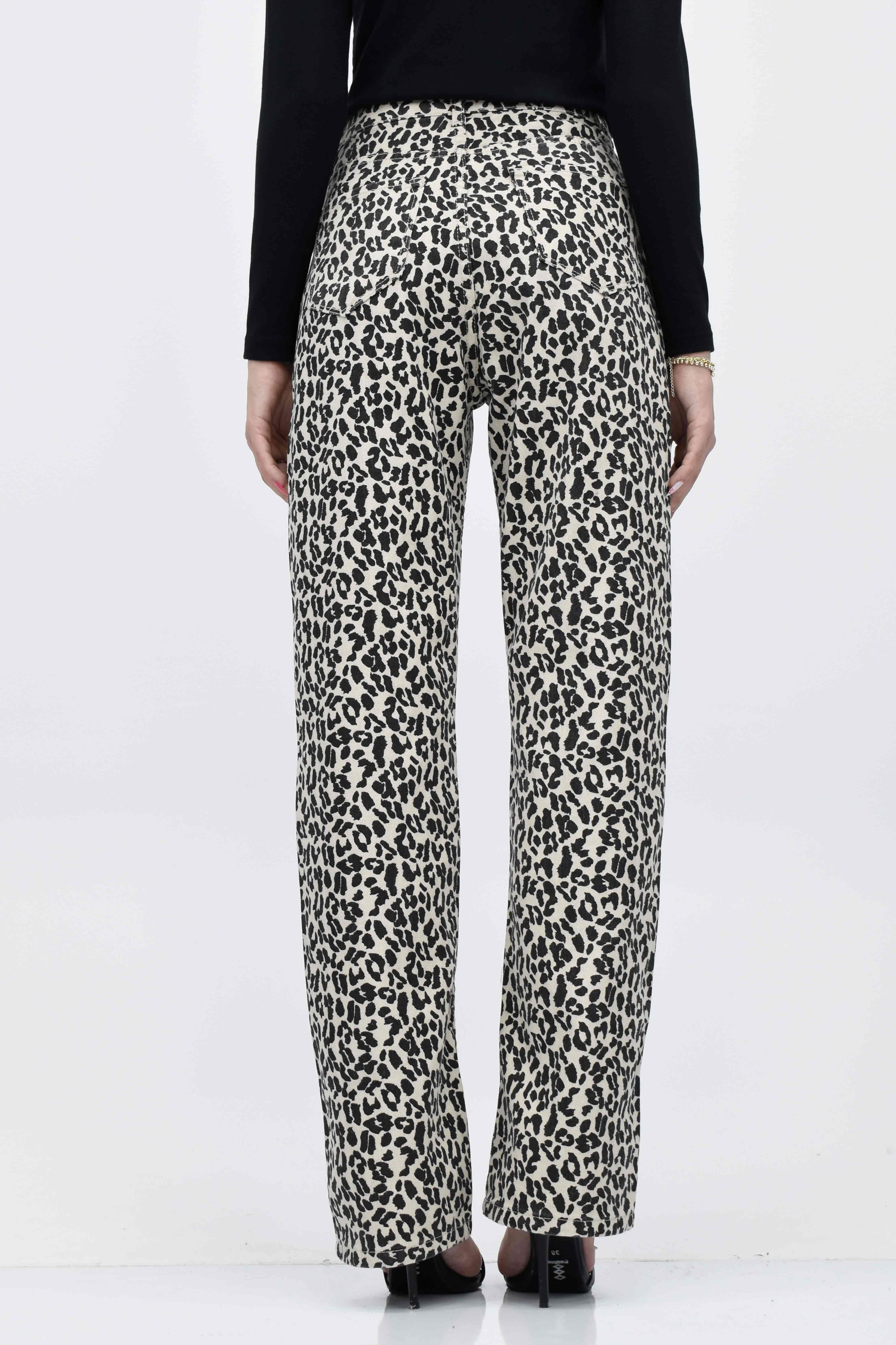 Leopar Desenli Kot Pantolon 