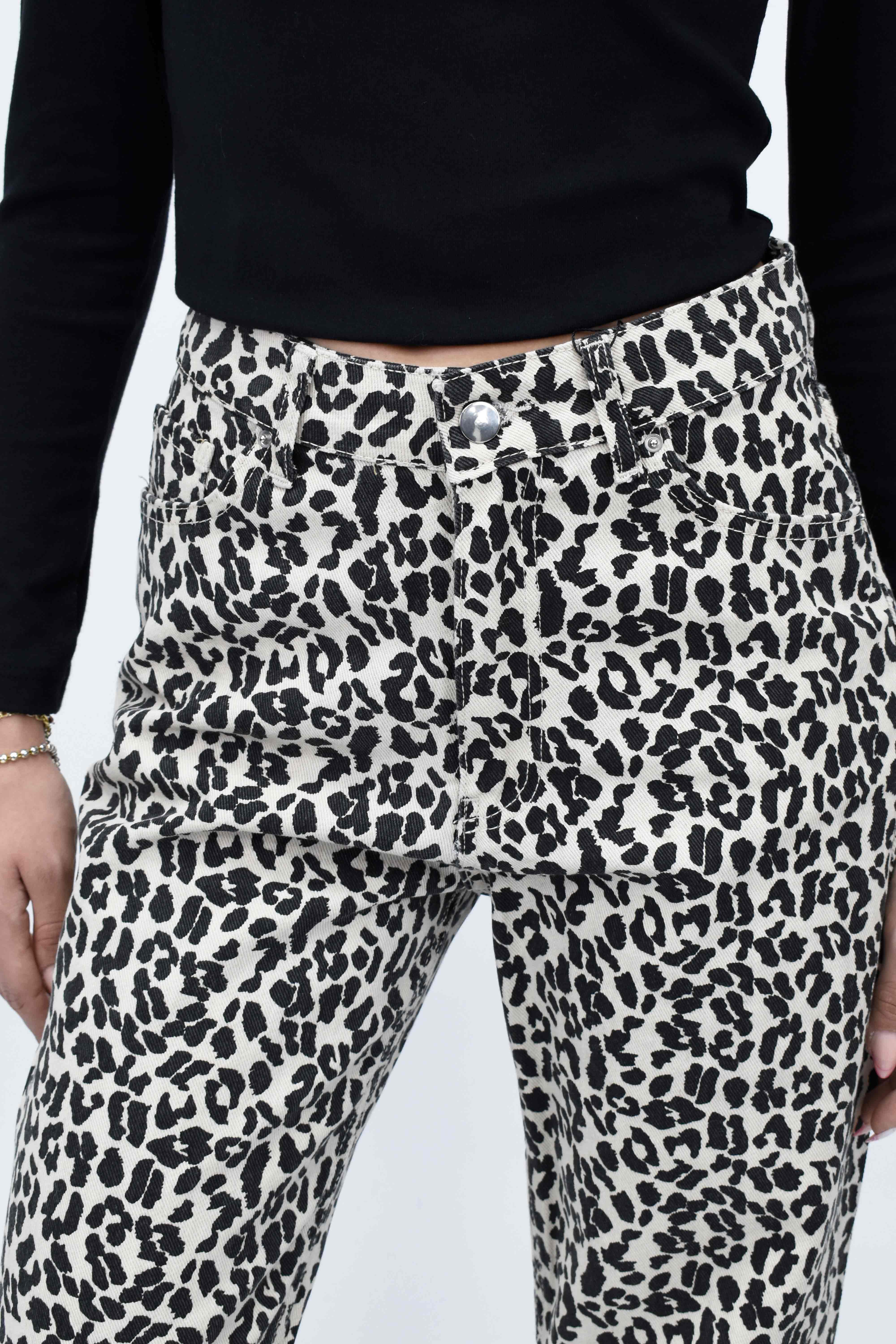 Leopar Desenli Kot Pantolon 