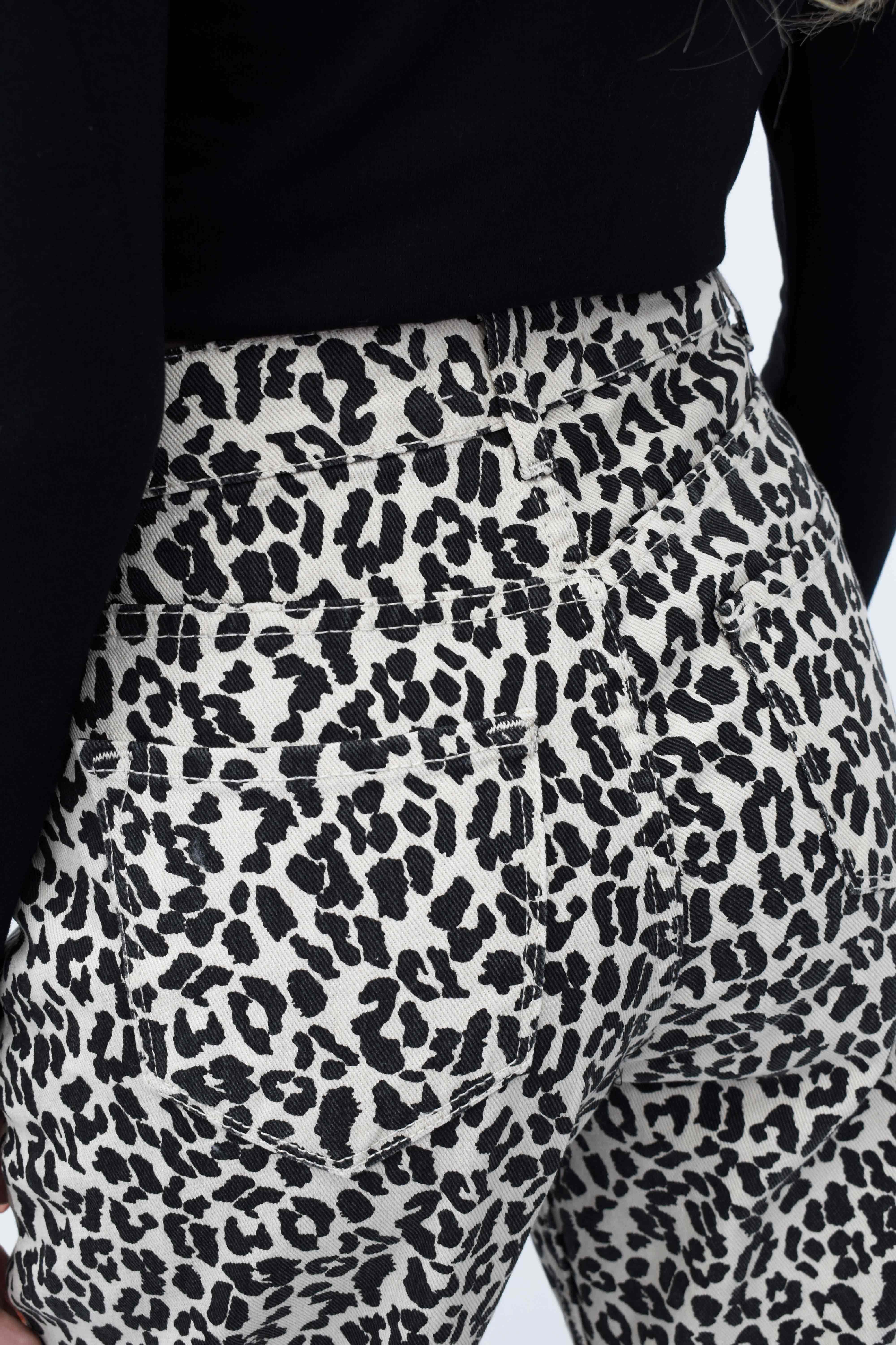 Leopar Desenli Kot Pantolon 