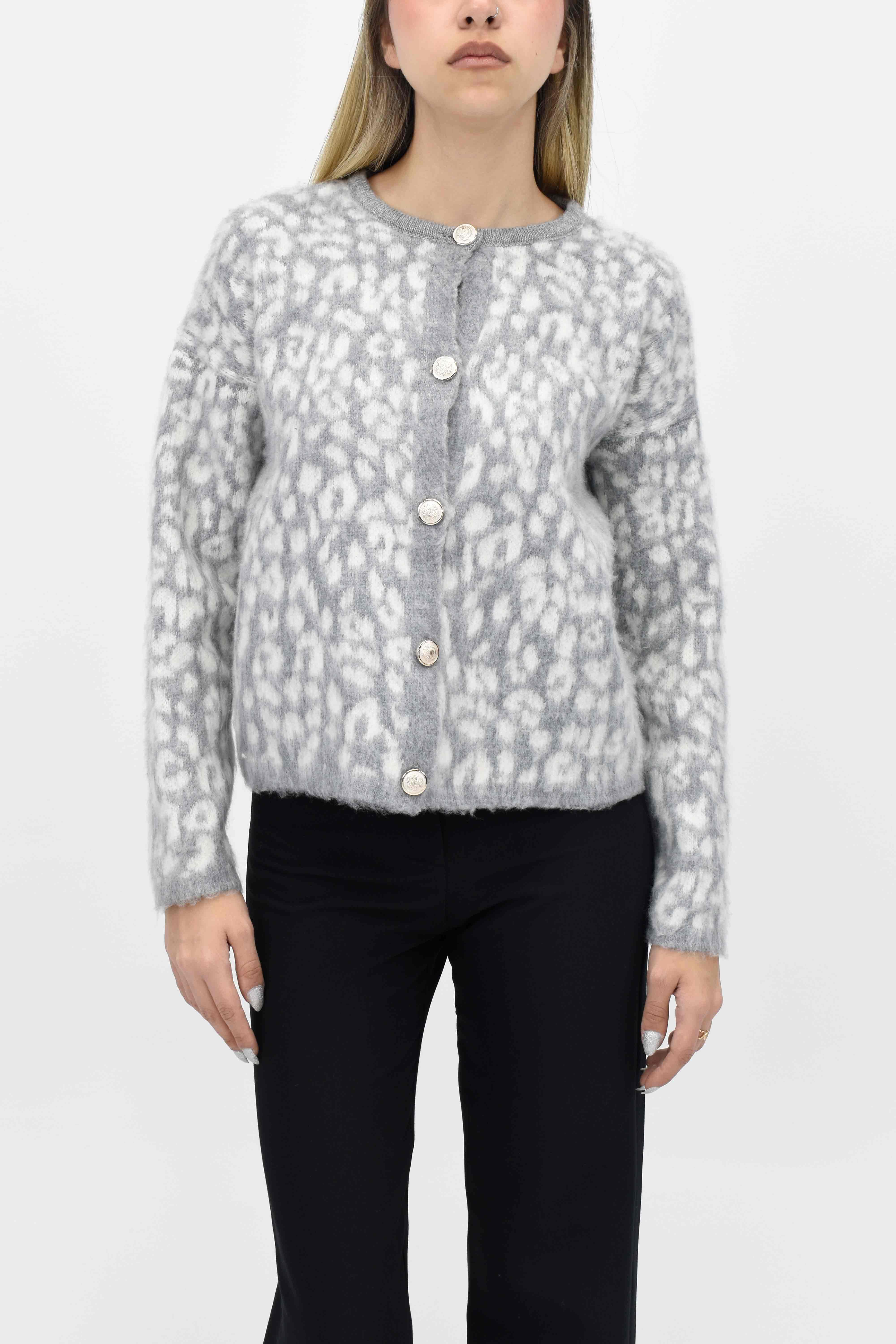Leopar Desenli Sakallı Hırka - Gri