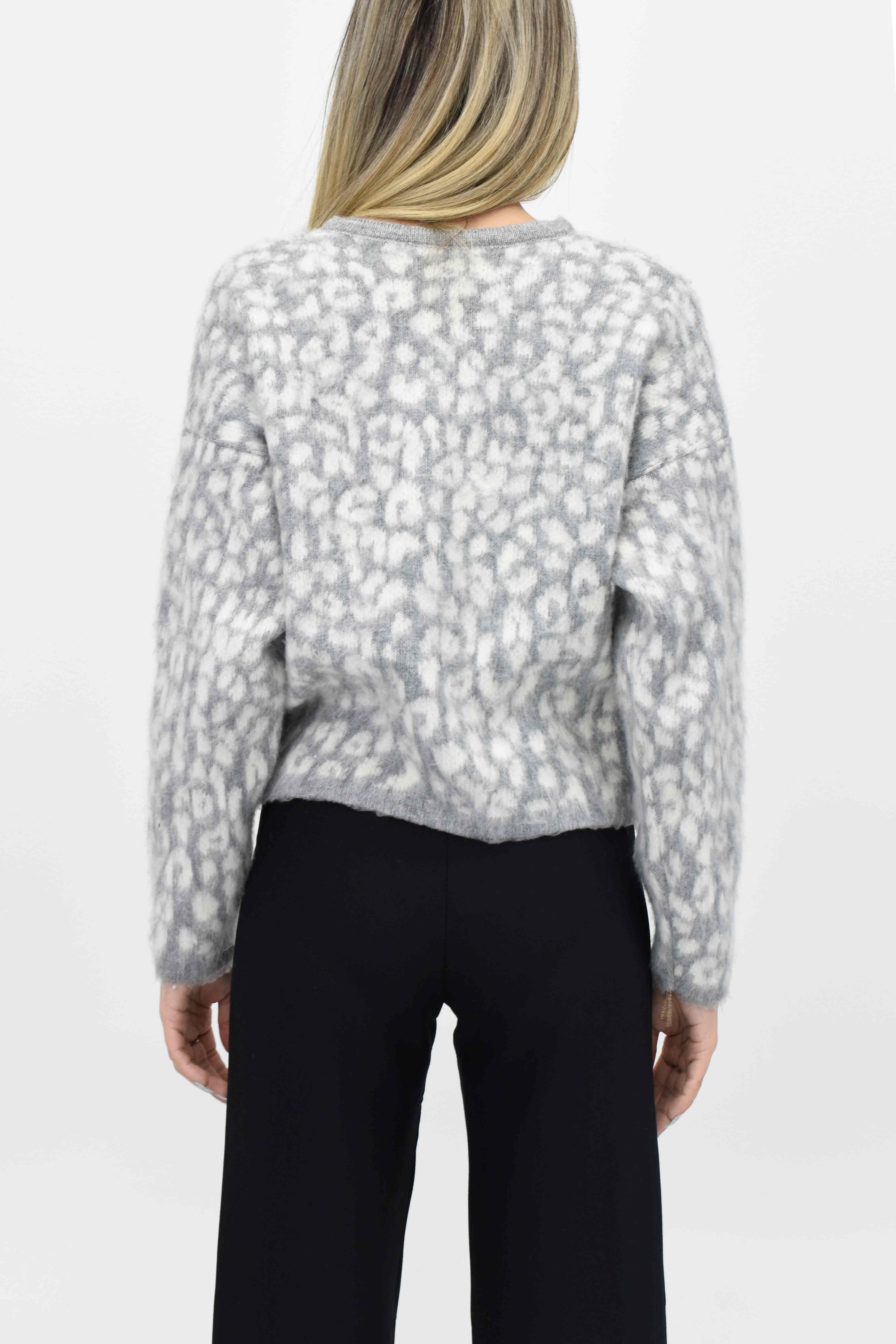 Leopar Desenli Sakallı Hırka - Gri