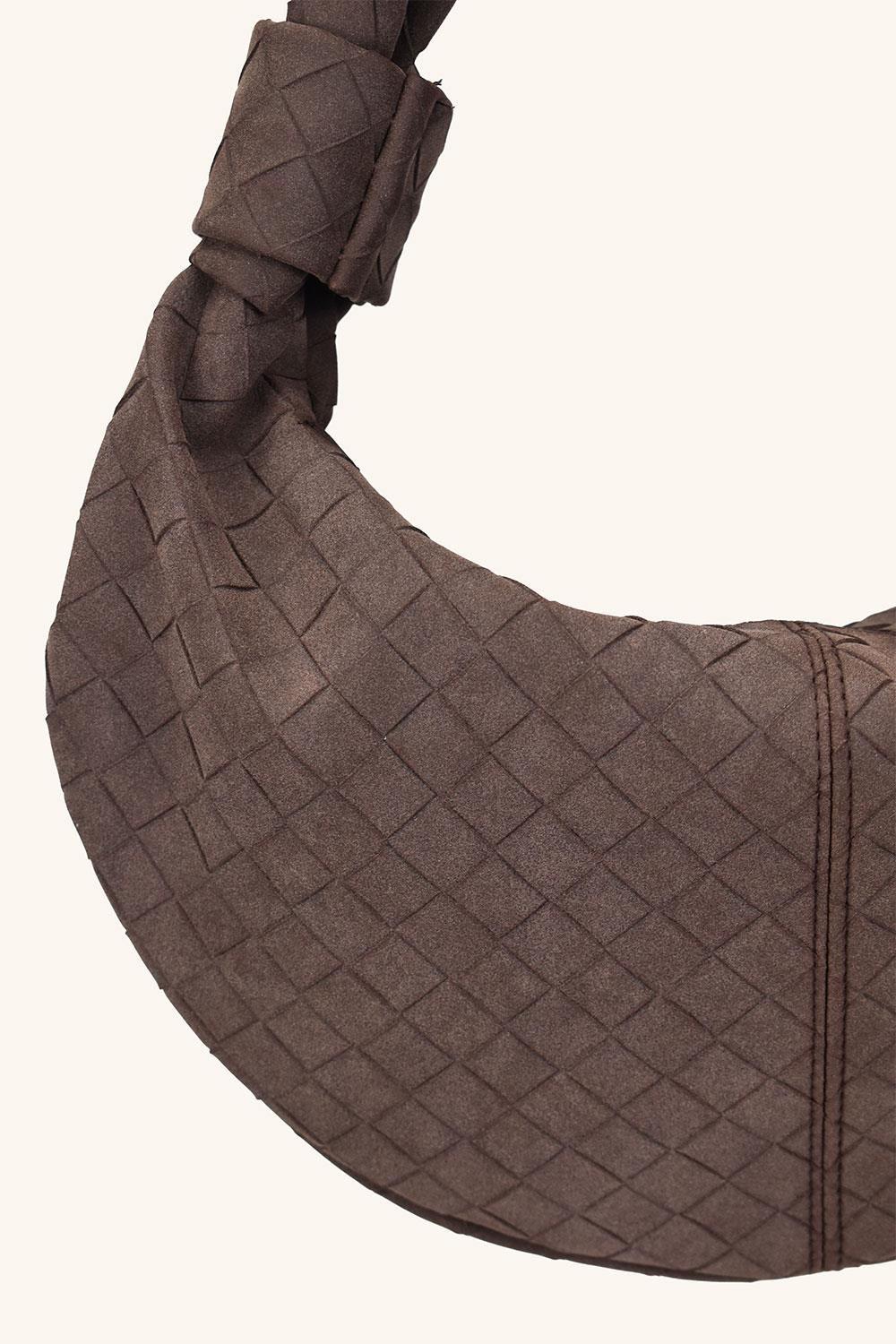 Luxe Model Yuvarlak Süet Çanta - Acı Kahve