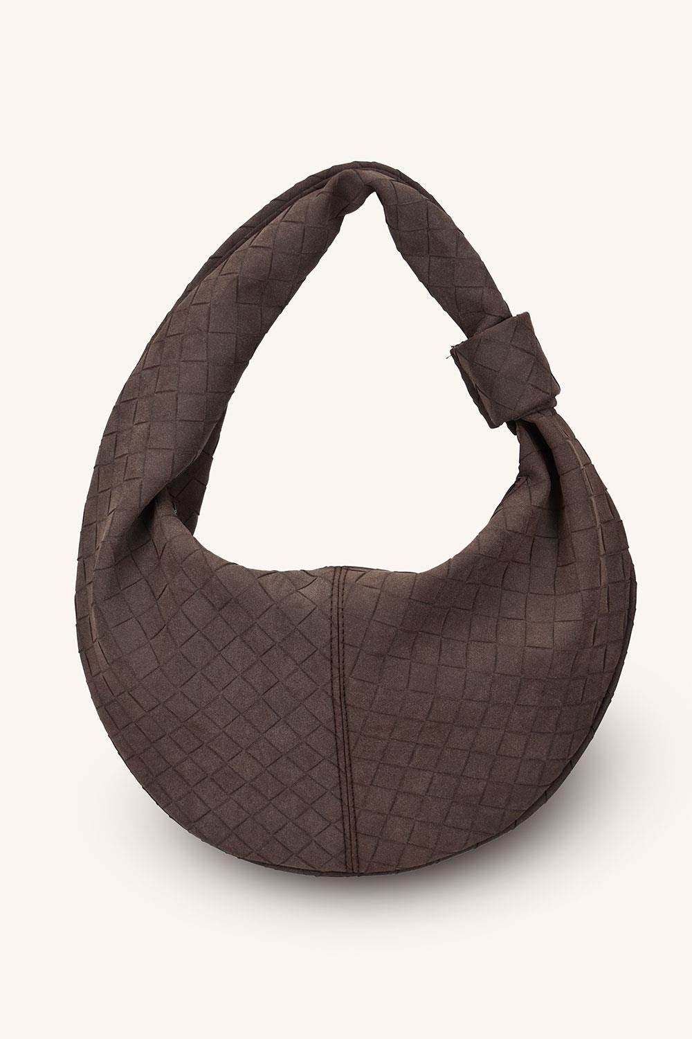 Luxe Model Yuvarlak Süet Çanta - Acı Kahve