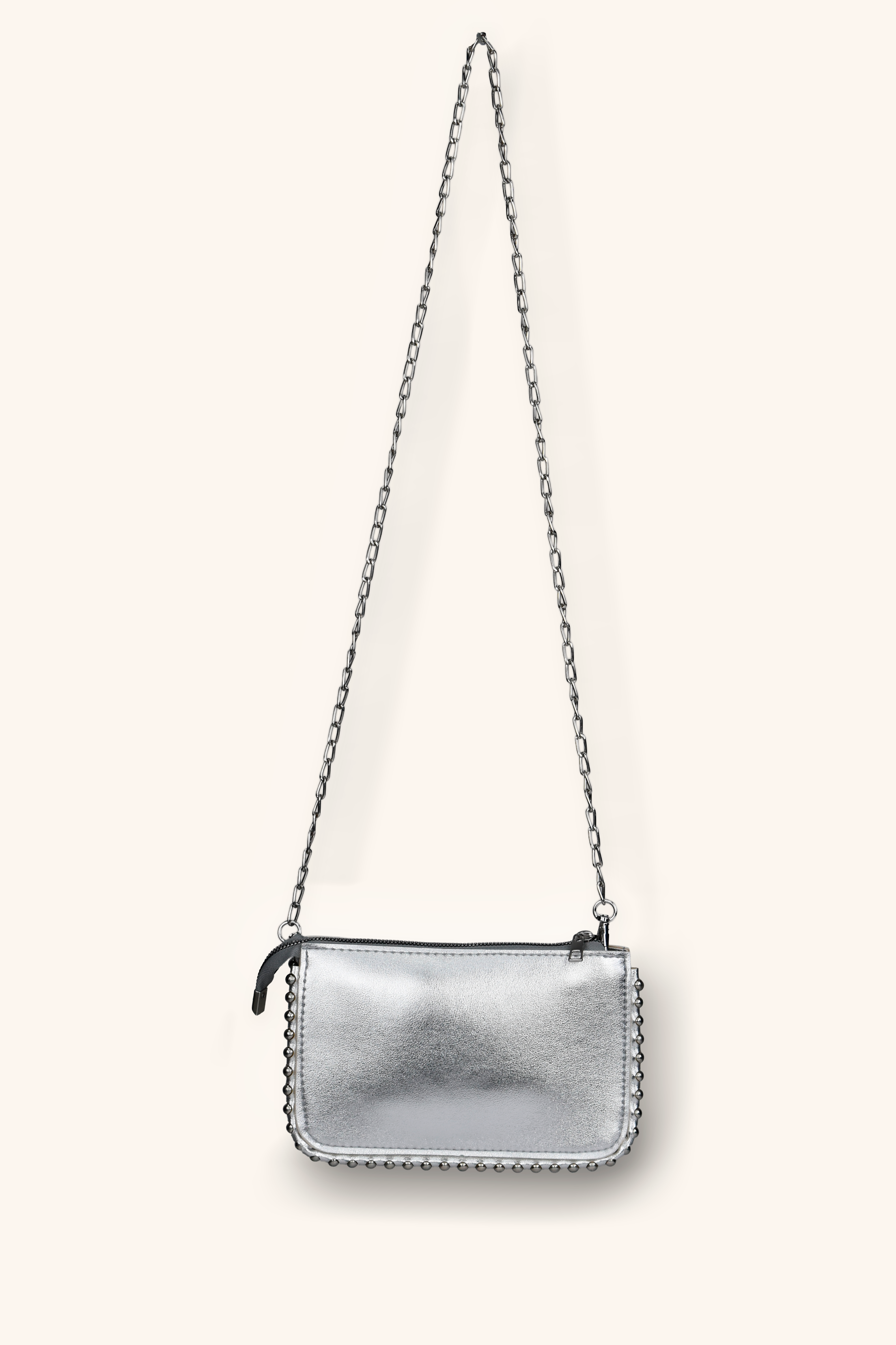 Mini Boncuklu Çanta - Gümüş