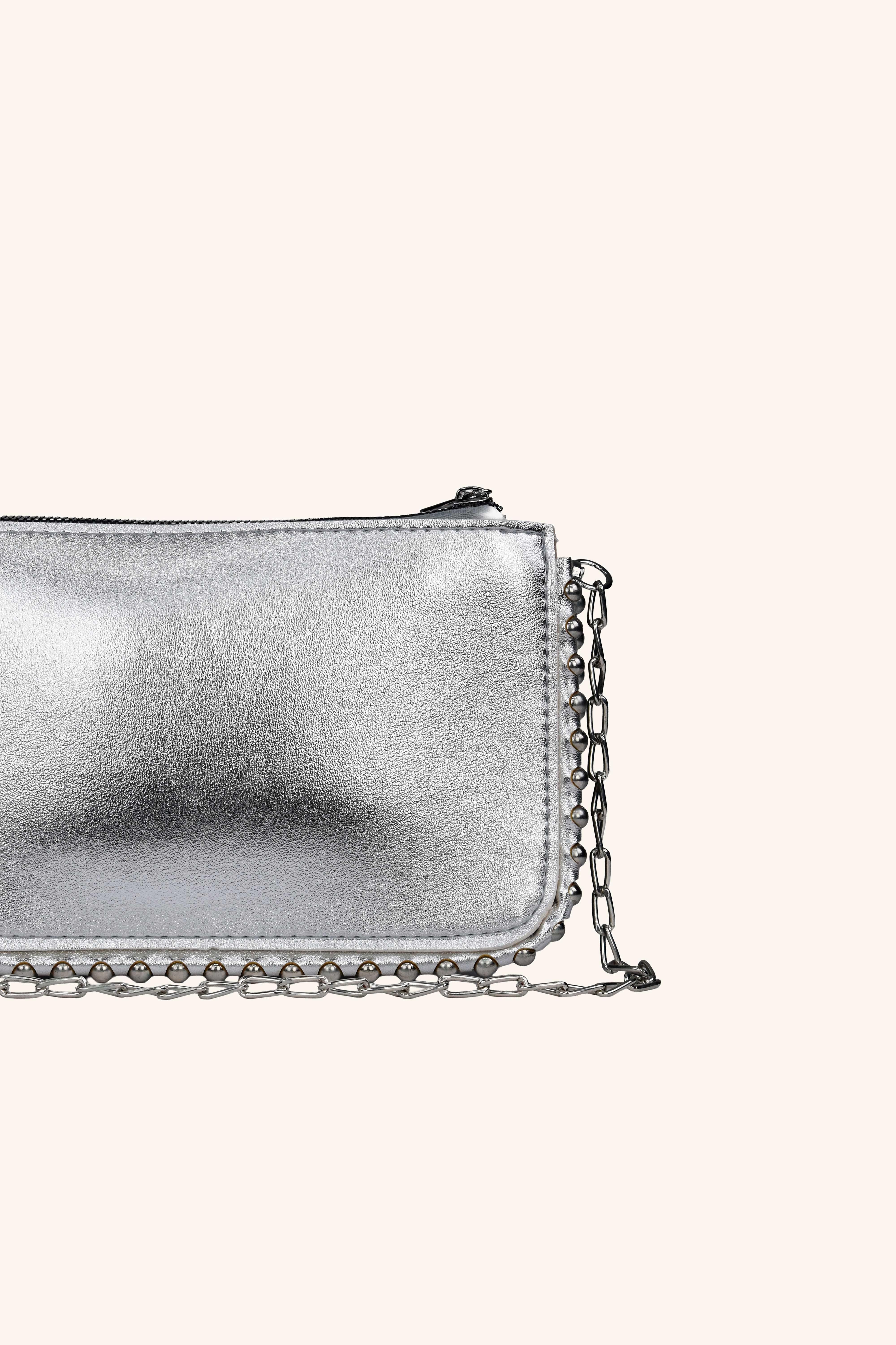Mini Boncuklu Çanta - Gümüş