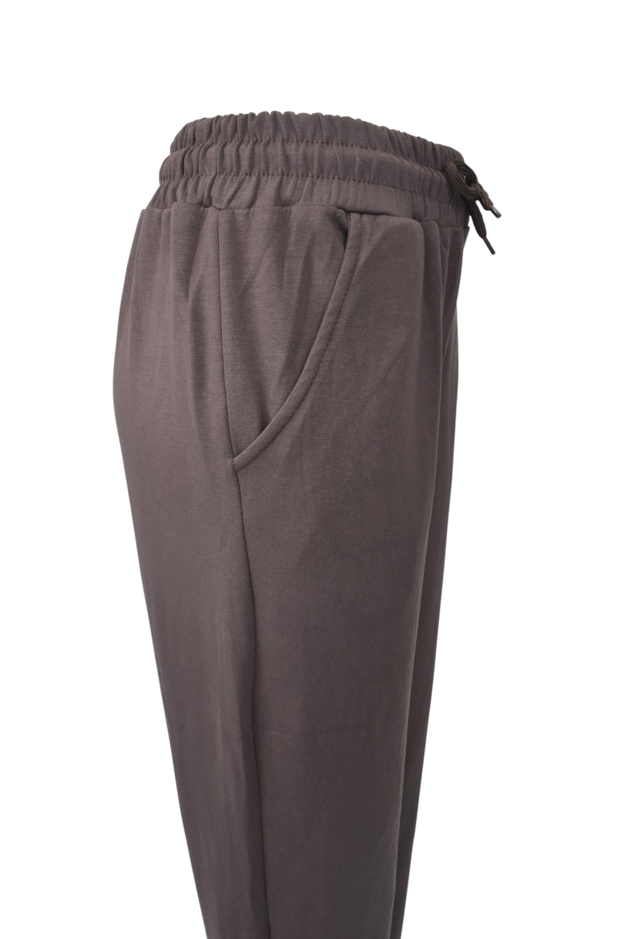 Modal Kumaş Lastik Paça Cepli Eşofman Altı - Kahverengi