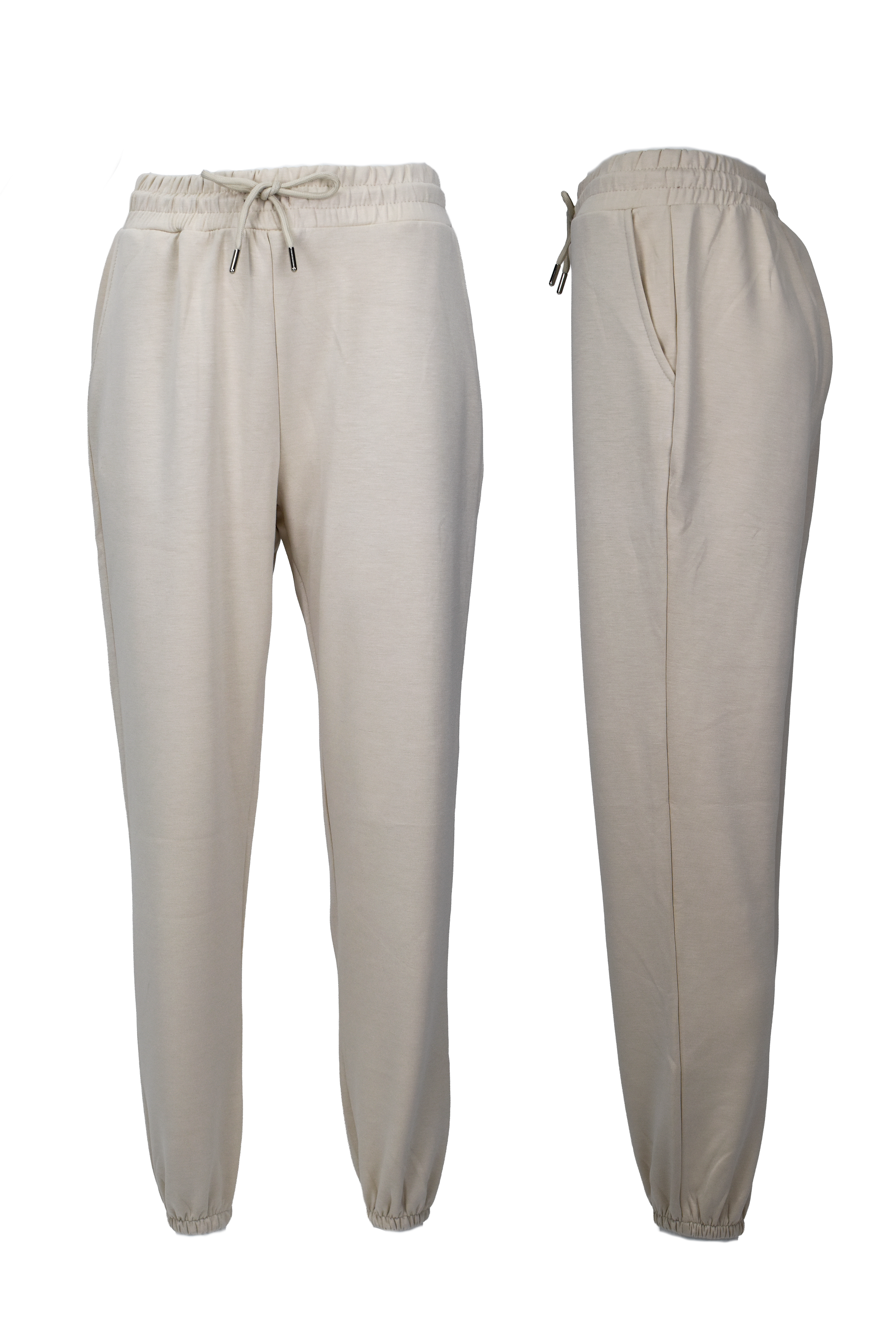 Modal Kumaş Lastik Paça Cepli Eşofman Altı - Krem