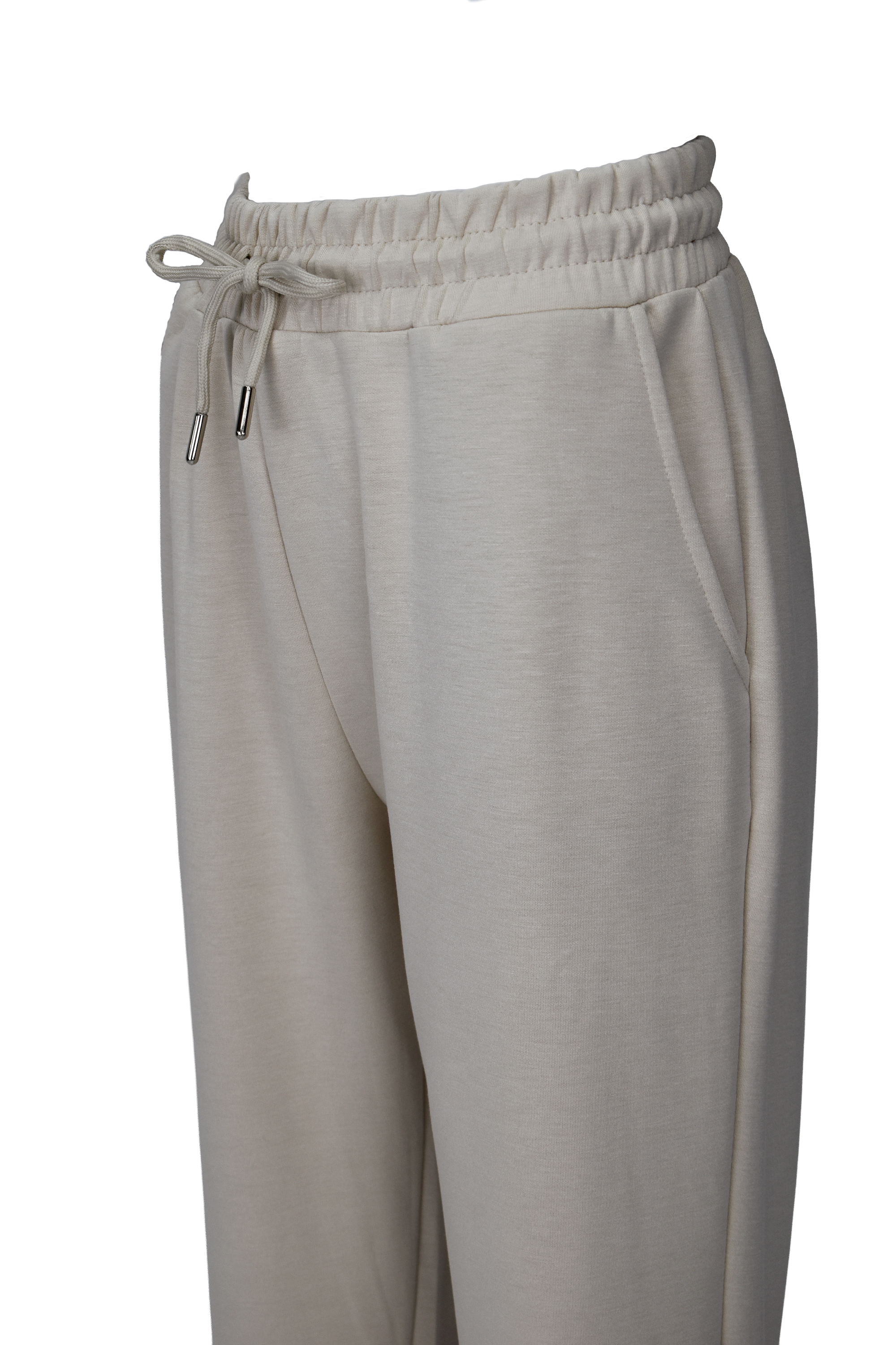 Modal Kumaş Lastik Paça Cepli Eşofman Altı - Krem