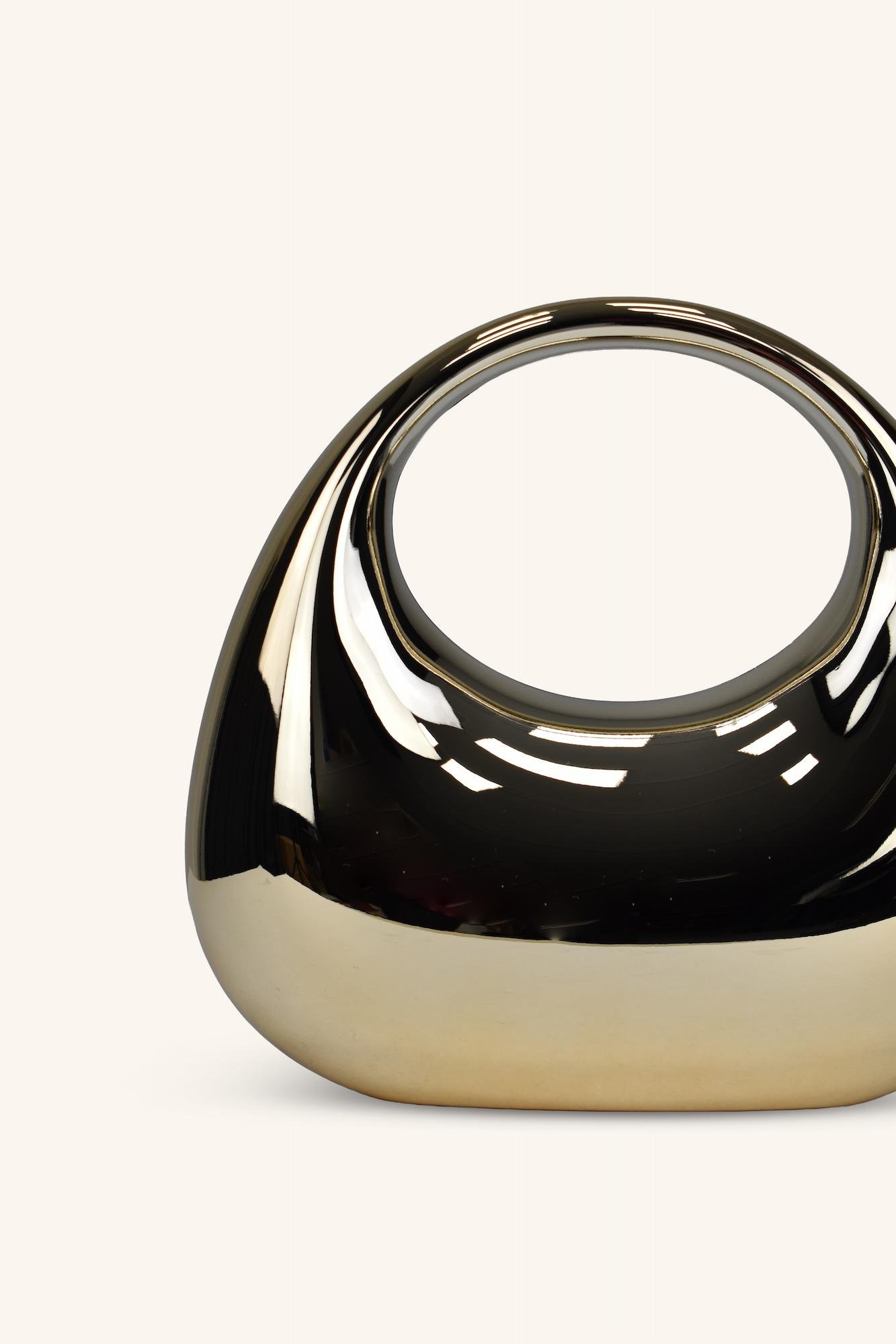 Oval Tutmalı Parlak Abiye Çanta - Gold