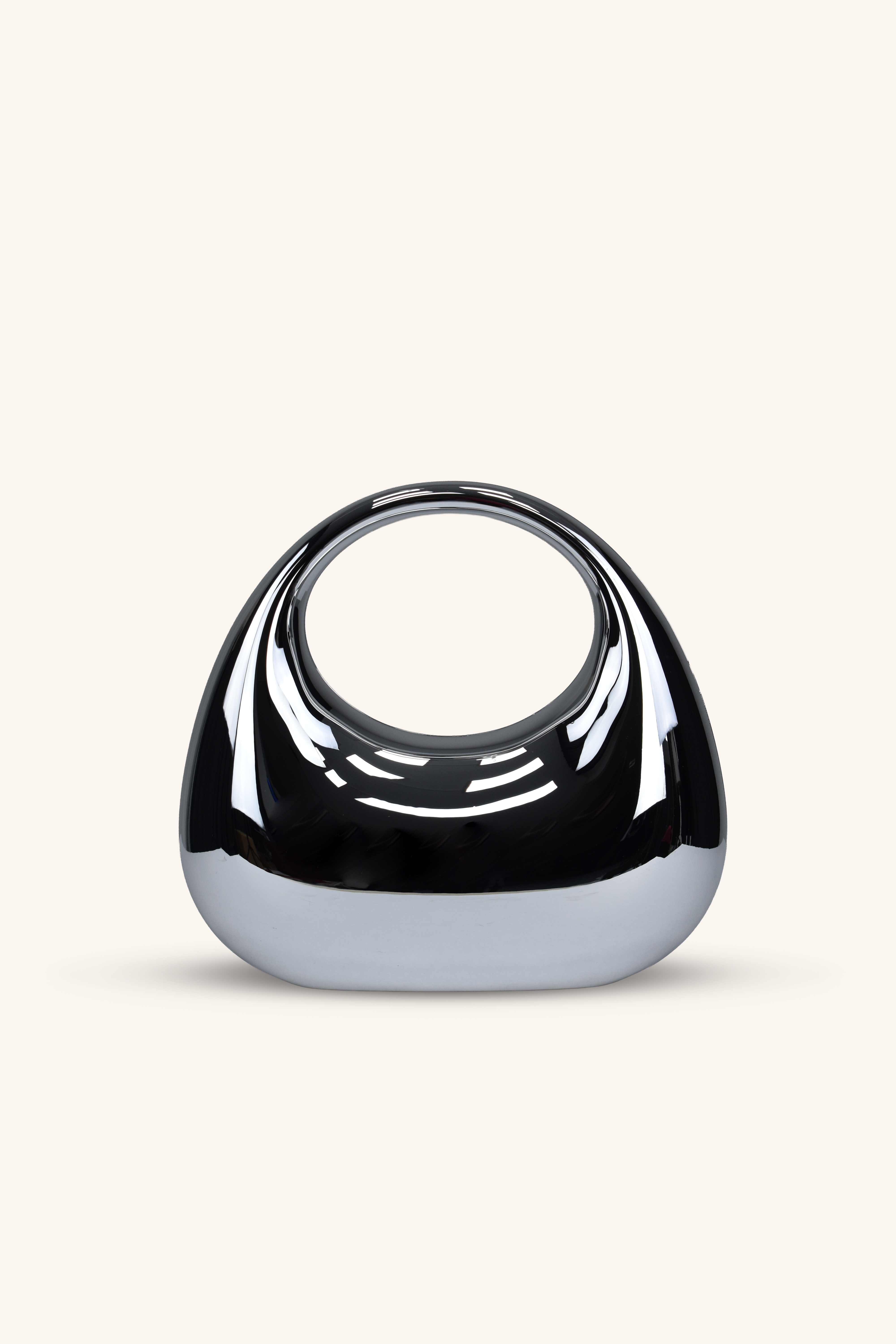 Oval Tutmalı Parlak Abiye Çanta - Gümüş