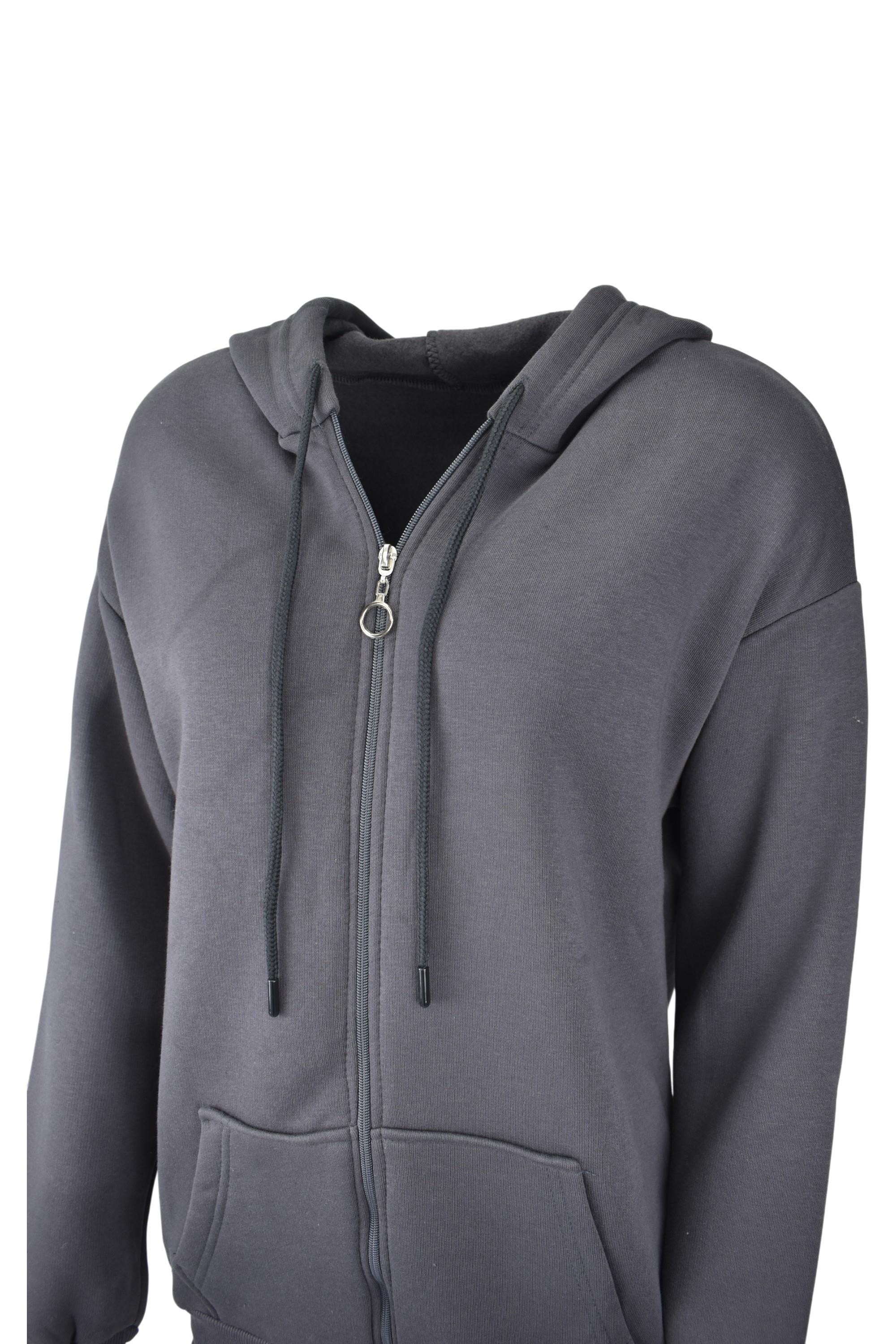 Oversize Üç İplik Kapüşonlu Hırka  - Antrasit