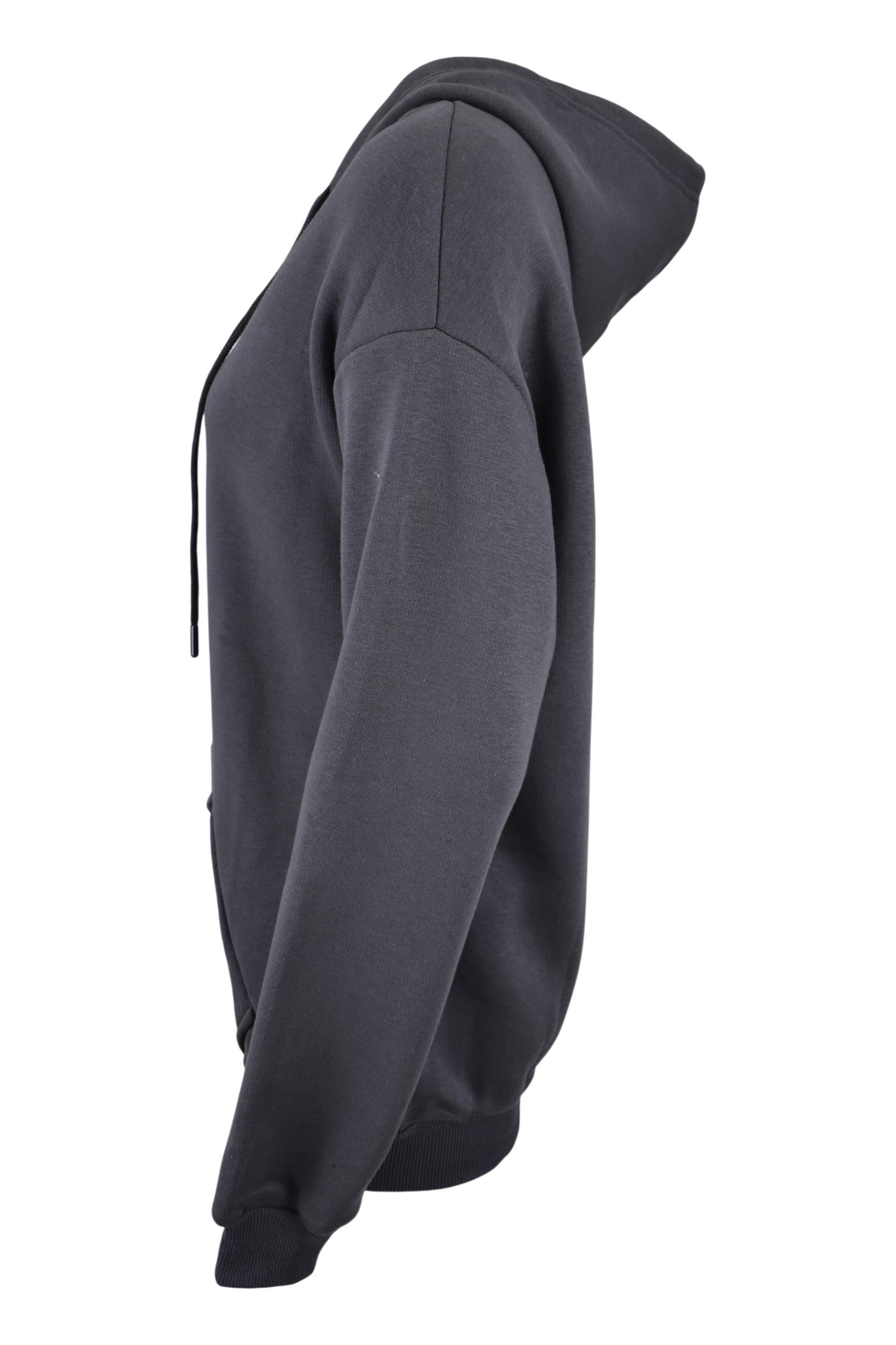 Oversize Üç İplik Kapüşonlu Hırka  - Antrasit