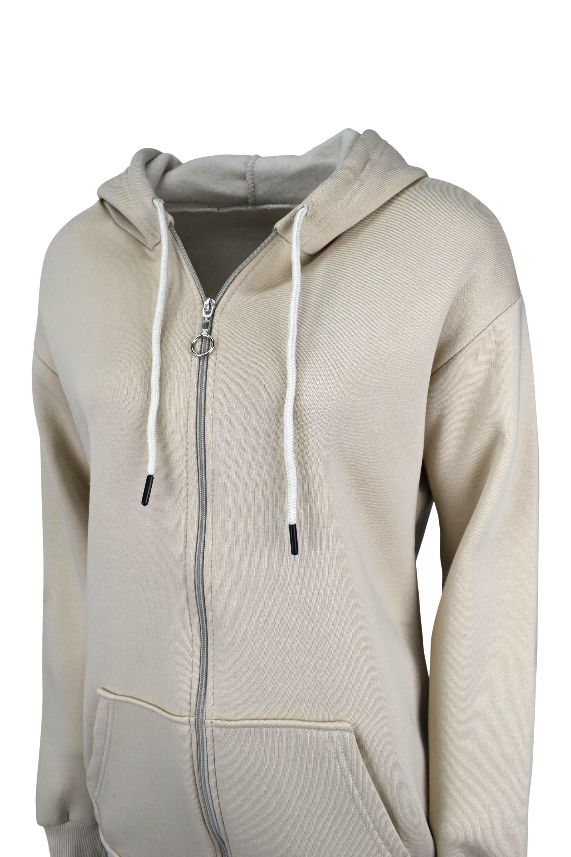 Oversize Üç İplik Kapüşonlu Hırka  - Bej