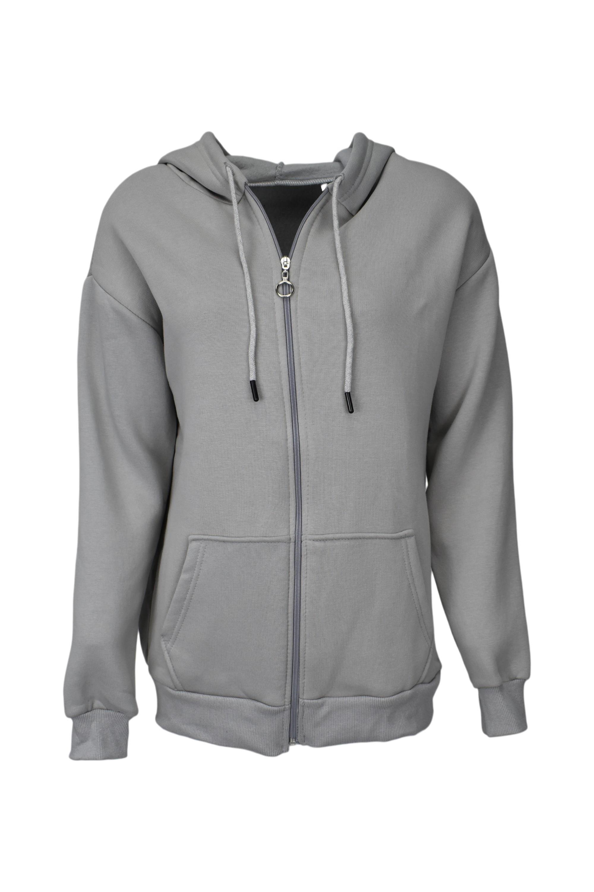 Oversize Üç İplik Kapüşonlu Hırka  - Gri