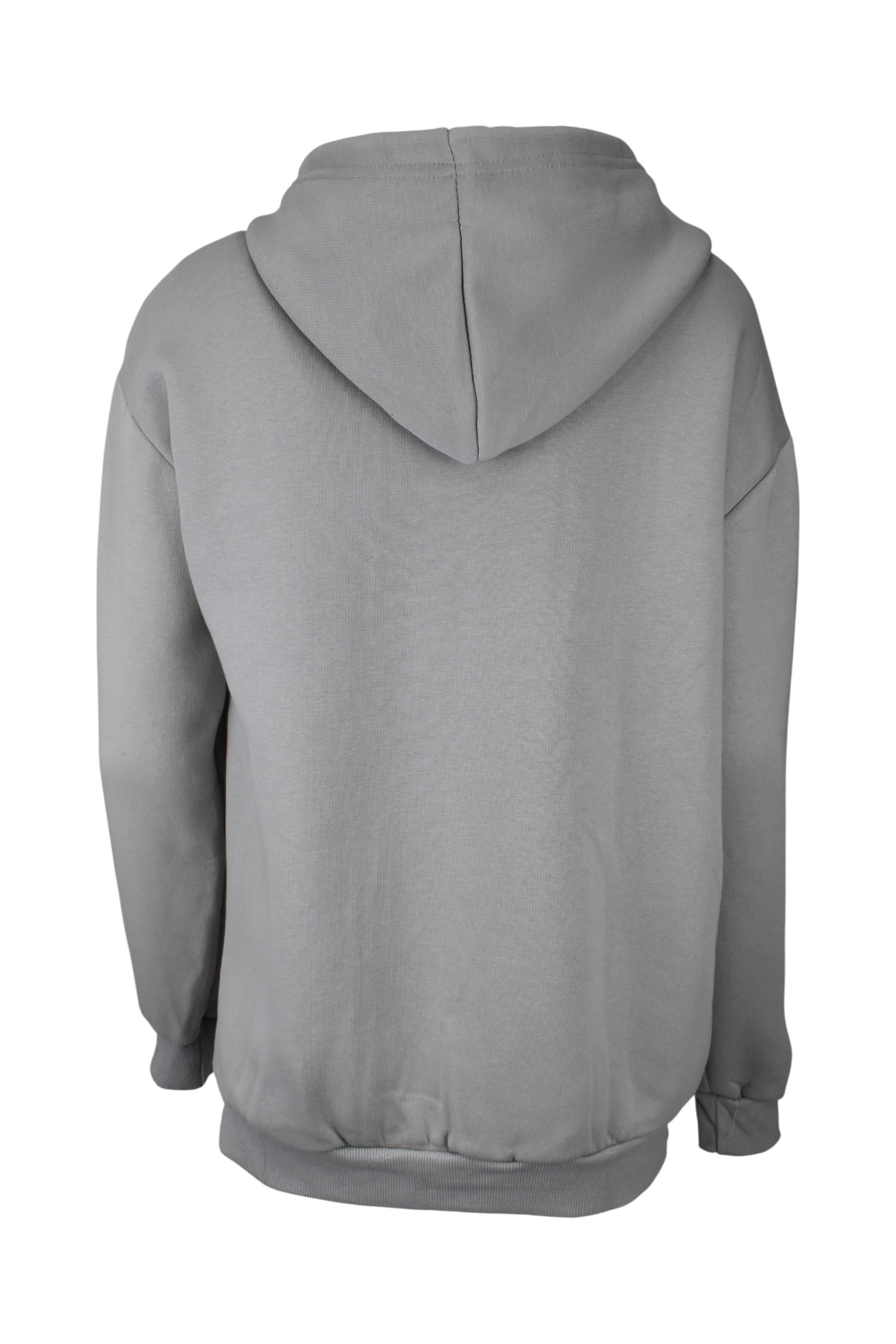 Oversize Üç İplik Kapüşonlu Hırka  - Gri