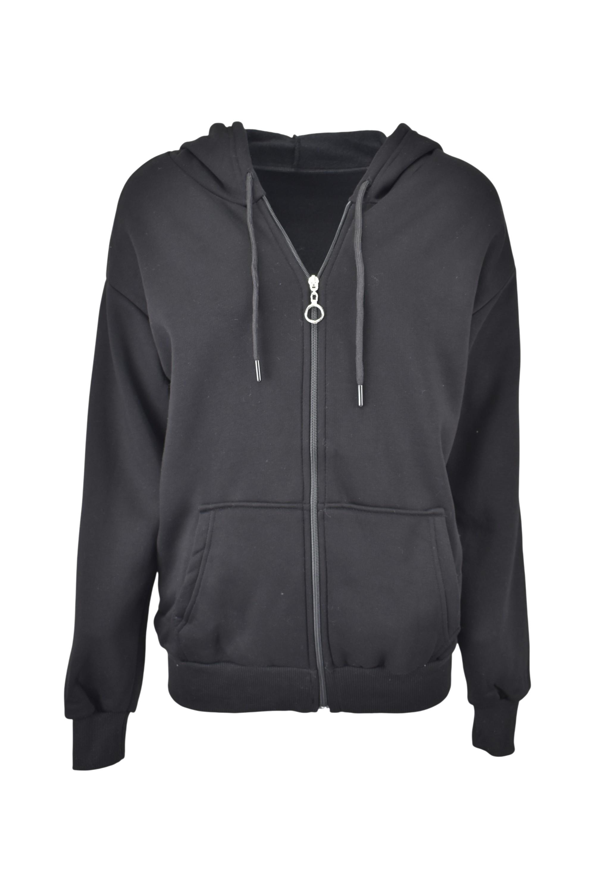 Oversize Üç İplik Kapüşonlu Hırka  - Siyah