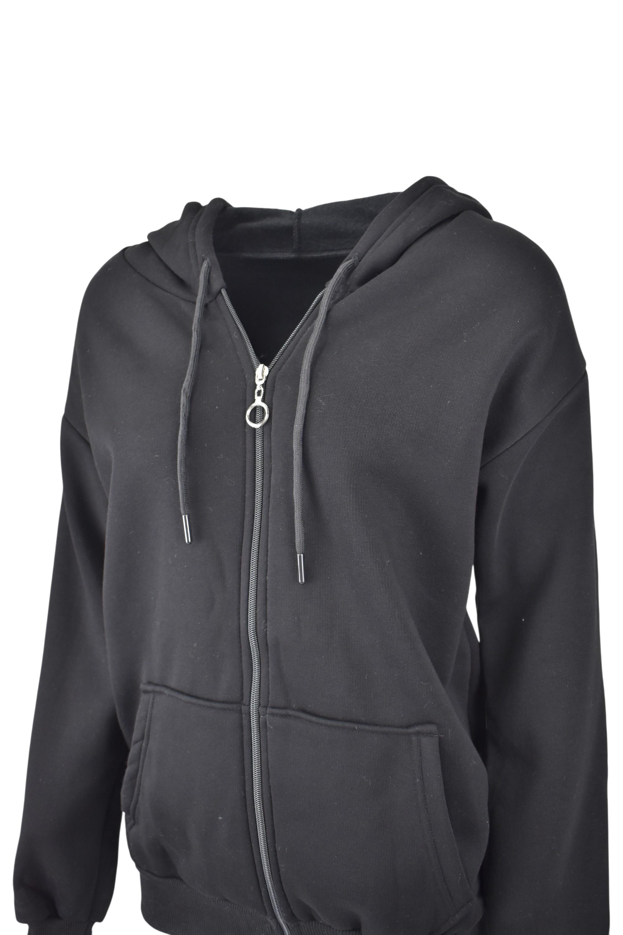 Oversize Üç İplik Kapüşonlu Hırka  - Siyah