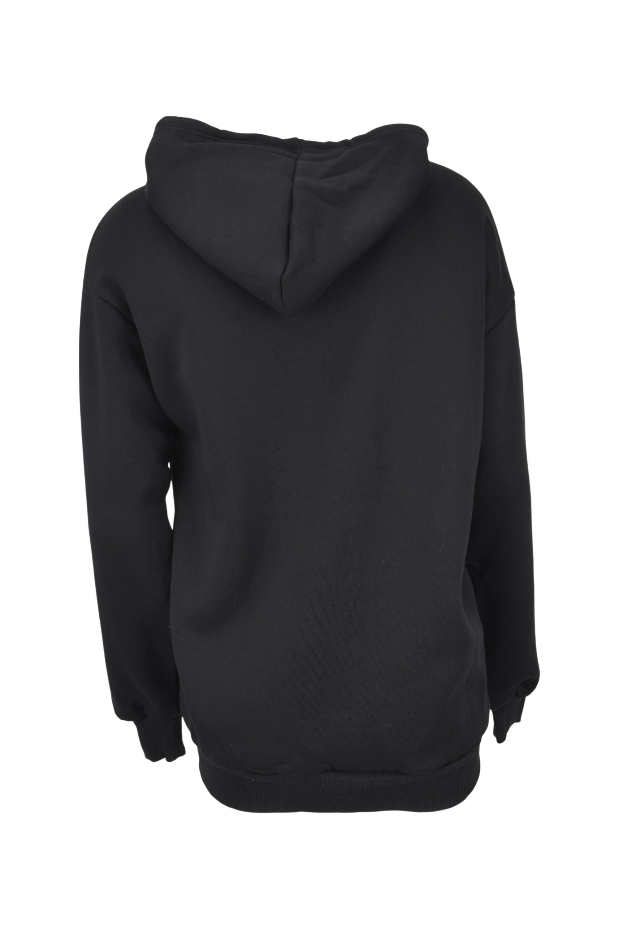 Oversize Üç İplik Kapüşonlu Hırka  - Siyah