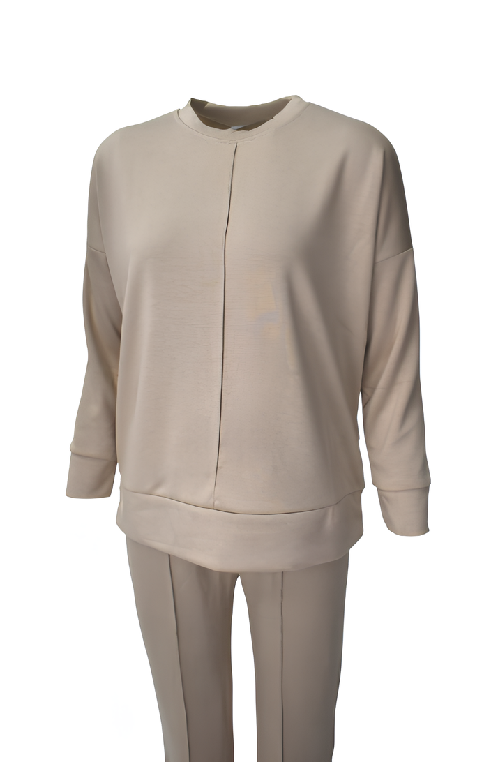 Rahat Kalıp Geniş Paça Modal Kumaş Uzun Kollu Eşofman Takımı  - Bej